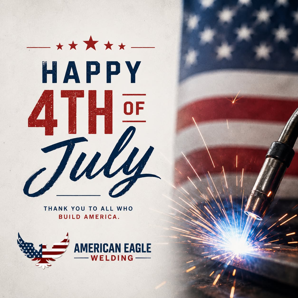 This Fourth of July, we celebrate the freedom to build, create, and serve our community. We are grateful for our hardworking team, our loyal customers, and the opportunity to do what we love every day.
Wishing you and your family a safe and Happy Fourth of July! ❤️🤍💙
#FourthOfJuly #IndependenceDay #AmericanPride #Welding #Fabrication #MadeInAmerica #Americaneaglewelding