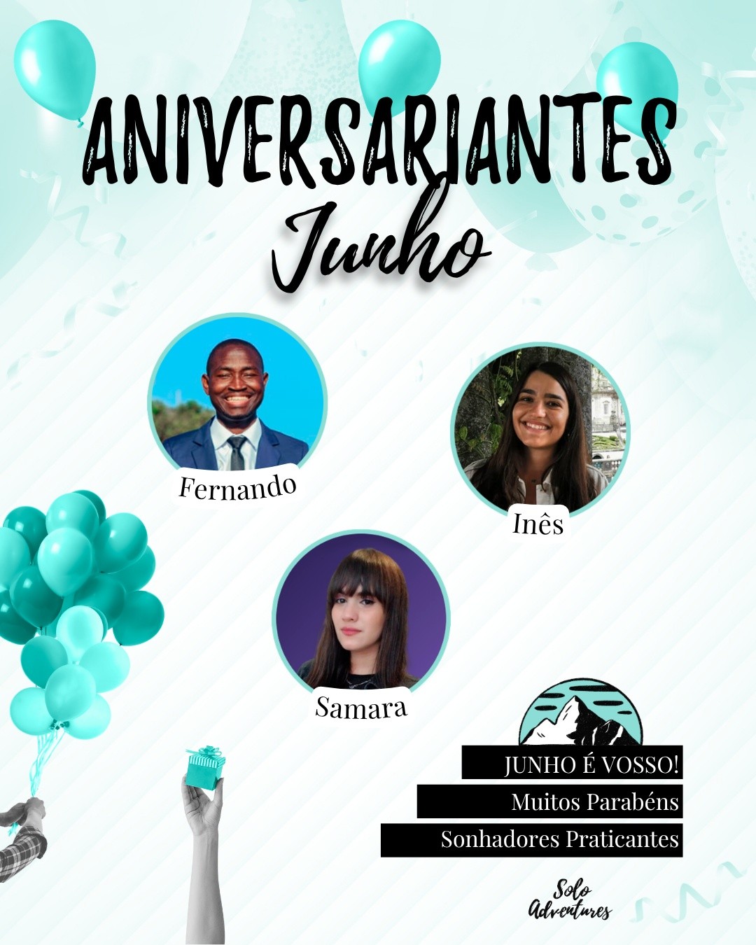 Junho já está a se despedir, mas não podia terminar sem celebrarmos mais um mês de vida, histórias e conquistas!
Agradecemos por fazerem parte da nossa história e compartilharem está caminhada connosco.
Deixamos um parabéns muito especial a todos os nossos Sonhadores Praticantes que celebram o seu aniversário neste mês.
👉 Deixa também a tua mensagem para os nossos aniversariantes de Junho!
Instagram dos aniversariantes (que o possuem): @samdesign.br @ines_g_monteiro
Produção:
🎨 @r.pereiradesigner | ✍️ @gbdesign_art