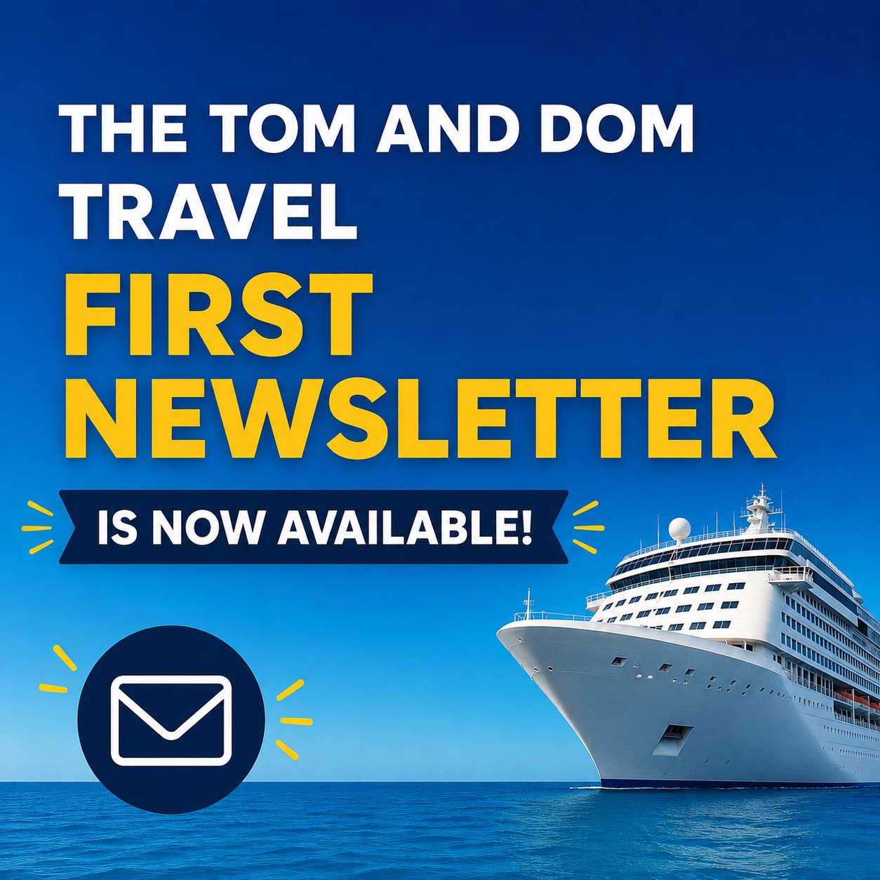 Our VERY FIRST newsletter is out now and it’s packed with cruise tips, info and deals
The people already on our list are getting the good stuff first…
Don’t miss out get it now 👇👇👇
#Cruise #Newsletter #TomAndDomTravel #cruiseinfo
