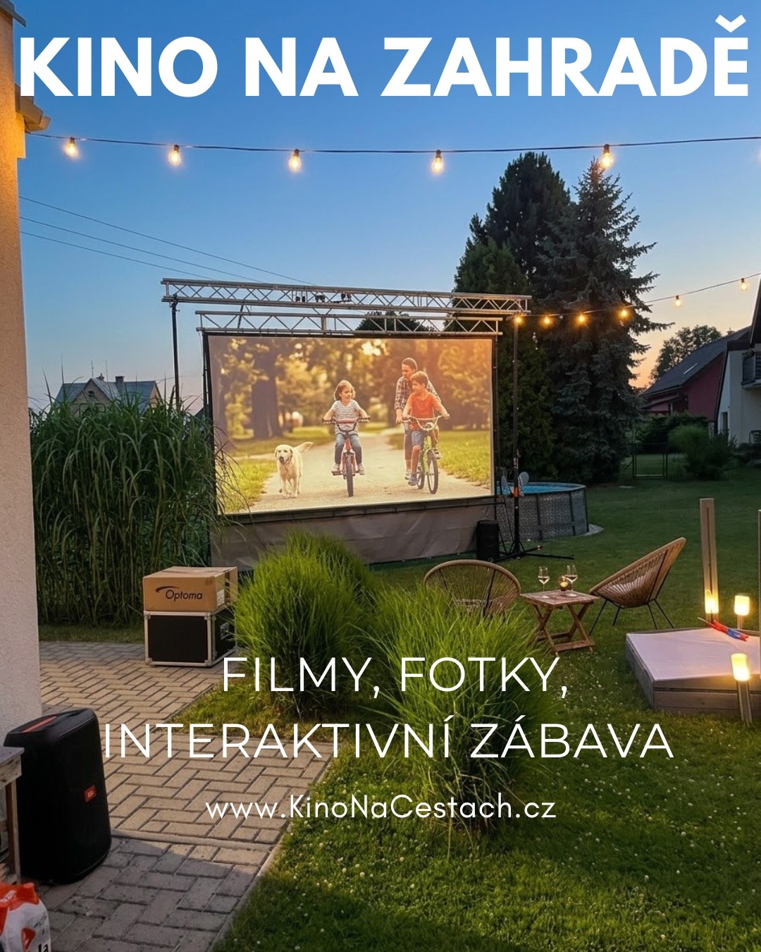 🍿 Zahradní kino? Nejen pro stovky lidí. Uděláme ho jen pro tebe! 🎬
Všichni víte, že s KinoNaCestach.cz objíždíme celou Českou i Slovenskou republiku a promítáme pro stovky nadšenců v našich mobilních letních kinech. Ale věděli jste, že tenhle kouzelný zážitek umíme přivézt i přímo k vám domů, na vaší zahradu? 🏡✨
🎥 Představte si to:
Zlatá hodinka se pomalu mění ve večer, vaše oblíbená světýlka na terase se rozsvítí a na velkém plátně uprostřed trávníku začíná váš oblíbený film.
🌟 Co všechno umíme přivézt?
FILMOVÁ KLASIKA: Váš milovaný film pro vás a vaši rodinu/přátele. 🍔
RODINNÝ ARCHIV: Promítání vzpomínek, starých rodinných videí nebo fotek – to dostane úplně nový rozměr! ❤️
OSLAVY A PARTY: Dokonalé překvapení pro oslavence nebo originální tečka za oslavou. 🎉🎈
HRANÍ HER: Co takhle interaktivní zábava na 4metrovém plátně? 😍🎮
My se postaráme o špičkovou techniku, vy si jen užíváte.
💻 Pojďte si s námi užít léto na maximum. Poptejte si své soukromé kino na info@kinonacestach.cz
#kinonacestach #soukromekino #zahradnikino #letnikino #promitani #rodina #oslavanarozenin #vzpominky #kino #gardenparty #optoma #kouzlookamziku #letovecer