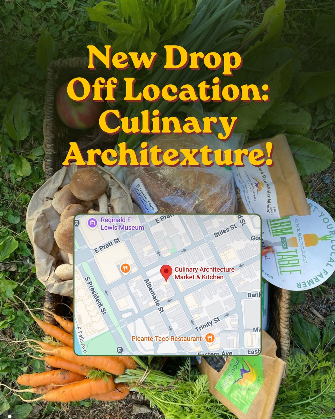 Cf2t is excited to announce that we have a new drop off location with our friends at @culinaryarchitecture. You can pick up your farm-to-table box while shopping at their incredible market 😋
#CulinaryArchitecture #BaltimoreEats #BuyLocalBaltimore #MarylandMade #ChesapeakeRegion #FarmToTable #LocalFood #SupportLocalFarms
