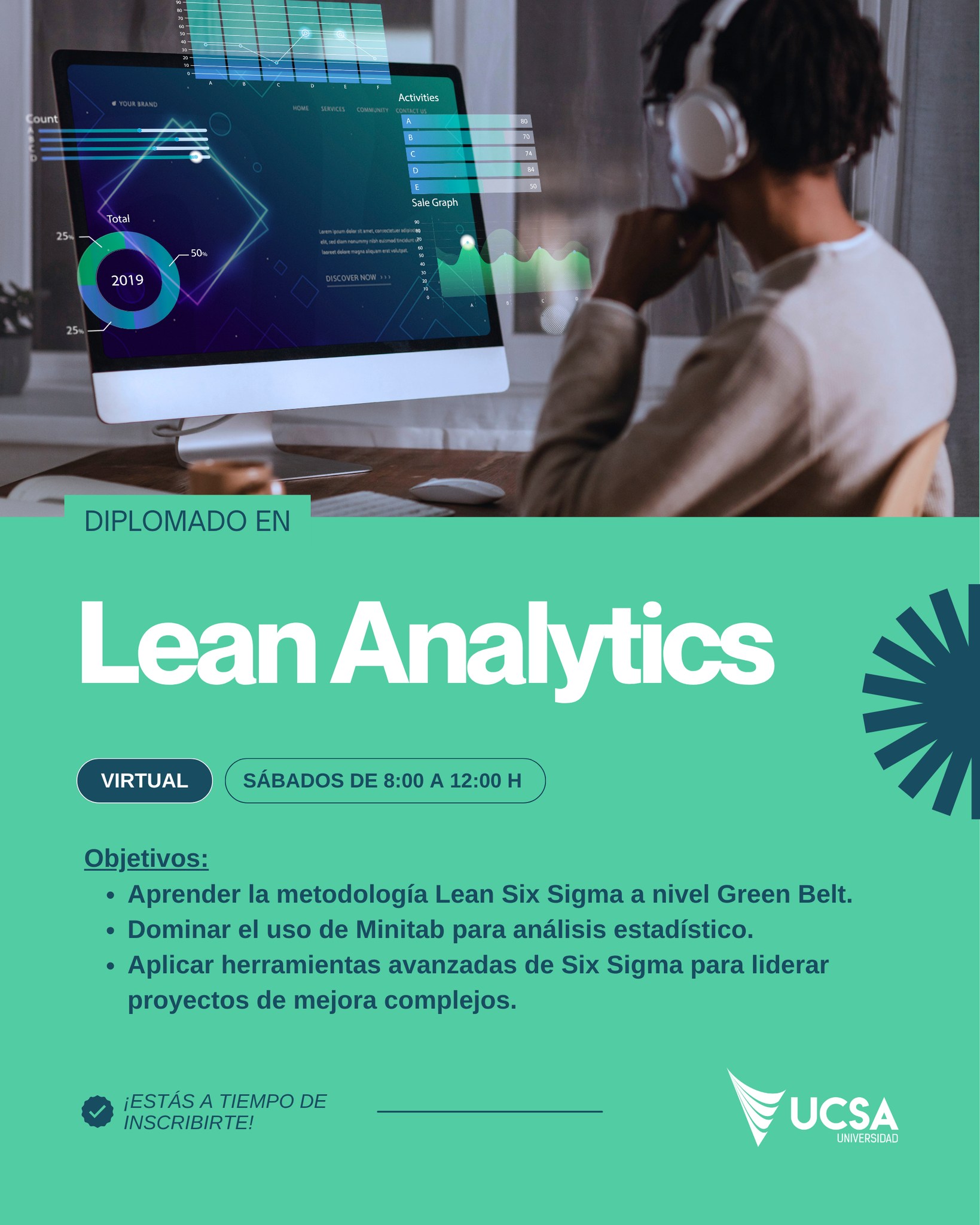 Estás a tiempo de inscribirte! 🙌
Diplomado en Lean Analytics 📊
Convertite en un profesional capaz de optimizar procesos y liderar proyectos de mejora con herramientas de alto nivel.
Aprendé la metodología Lean Six Sigma (Green Belt), dominá Minitab y aplicá análisis avanzados para la toma de decisiones estratégicas.
📌 Modalidad: A distancia
🗓 Clases: Sábados de 8:00 a 12:00 H
⏱ Duración: 3 meses
📲 Accedé a toda la información en nuestra web:
ucsa.edu.py/formacion-continua
🔗 O ingresá desde el link en nuestra BIO!
#UCSA El futuro está en tus manos 🙌