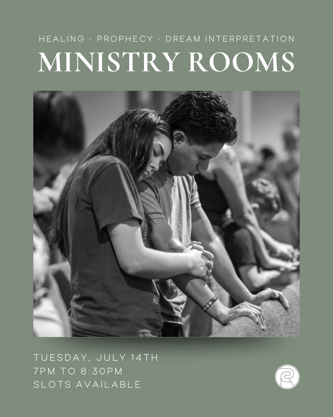 Ministry Rooms are open this Tuesday for healing, prophecy, and dream interpretation.
Come ready to receive.
7:00–8:30 PM
Sign up required (space is limited):
https://rockcitycorpus.churchcenter.com/registrations/events/3546321