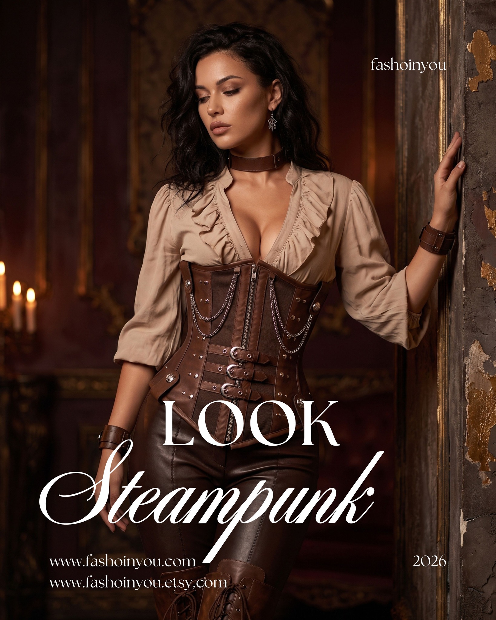 There's a version of you that lives in candlelit palace halls, leather against skin, chains swaying with every step. Confident. Unapologetic. Timeless.
Our steampunk underbust corset — handcrafted in genuine leather and cotton, finished with vintage silver hardware and steel boning — was made to bring that version of you into the light.
Custom sized. Made to fit your story. 🕯️
Shop the look → fashoinyou.com | fashoinyou.etsy.com