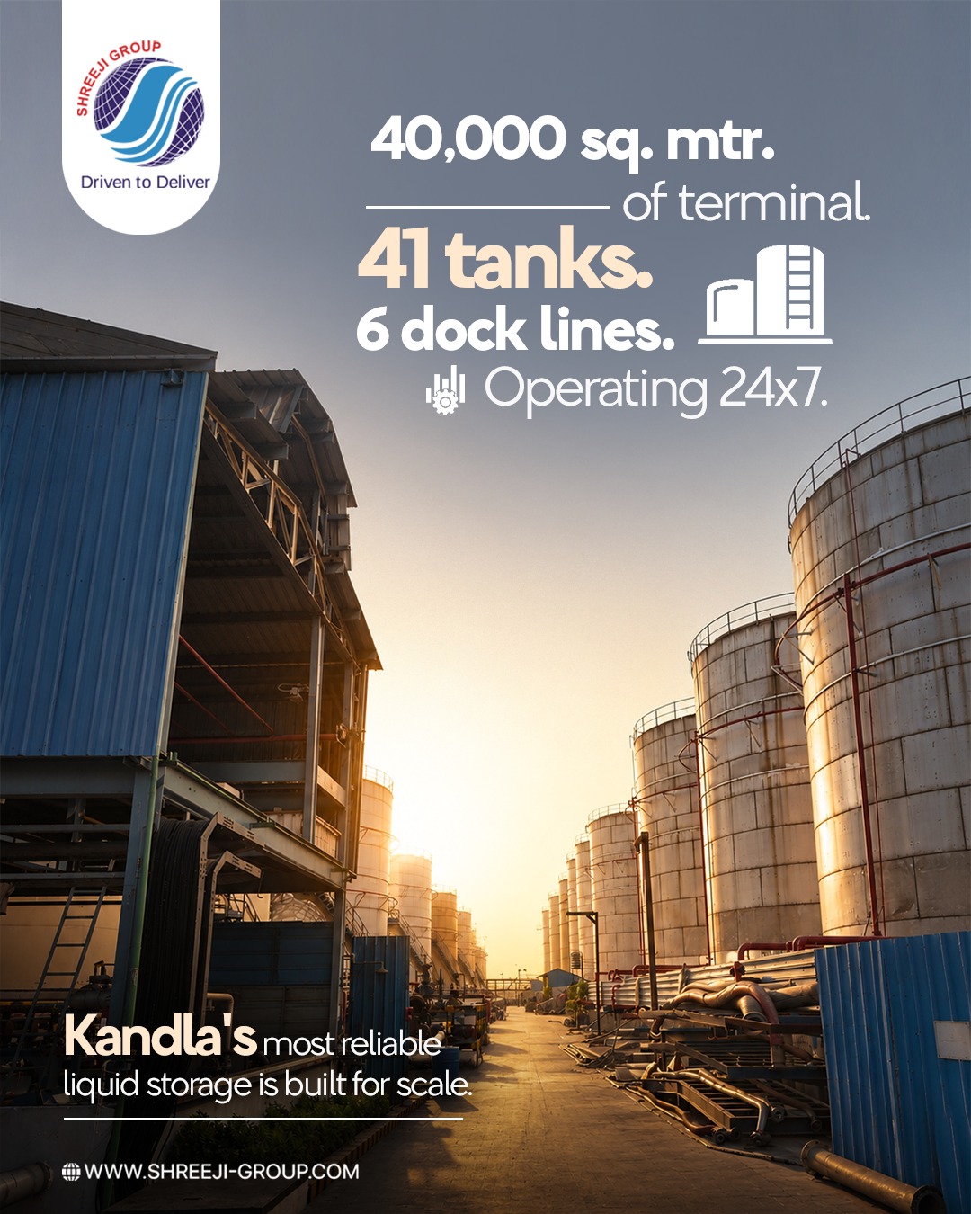Built for scale and reliability, Shreeji Group’s Kandla terminal delivers efficient liquid storage with expansive infrastructure, round-the-clock operations, and dependable logistics to keep your business moving.
- - - - -
Website: www.shreeji-group.com
Mobile: +91 9719912323.
Email: marketing@shreeji-group.com
- - - - -
#ShreejiGroup #LiquidStorage #KandlaPort #IndustrialInfrastructure #LogisticsSolutions