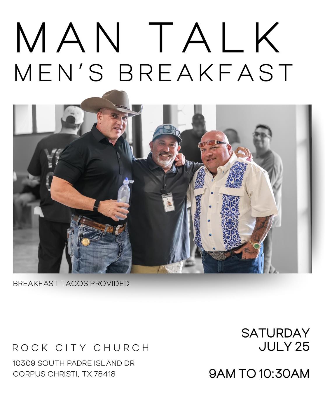 Strong men do not happen by accident.
MAN TALK is a place for men to grow in the Word, build godly brotherhood, and be equipped to lead with courage and conviction.
MAN TALK
July 25 at 9AM