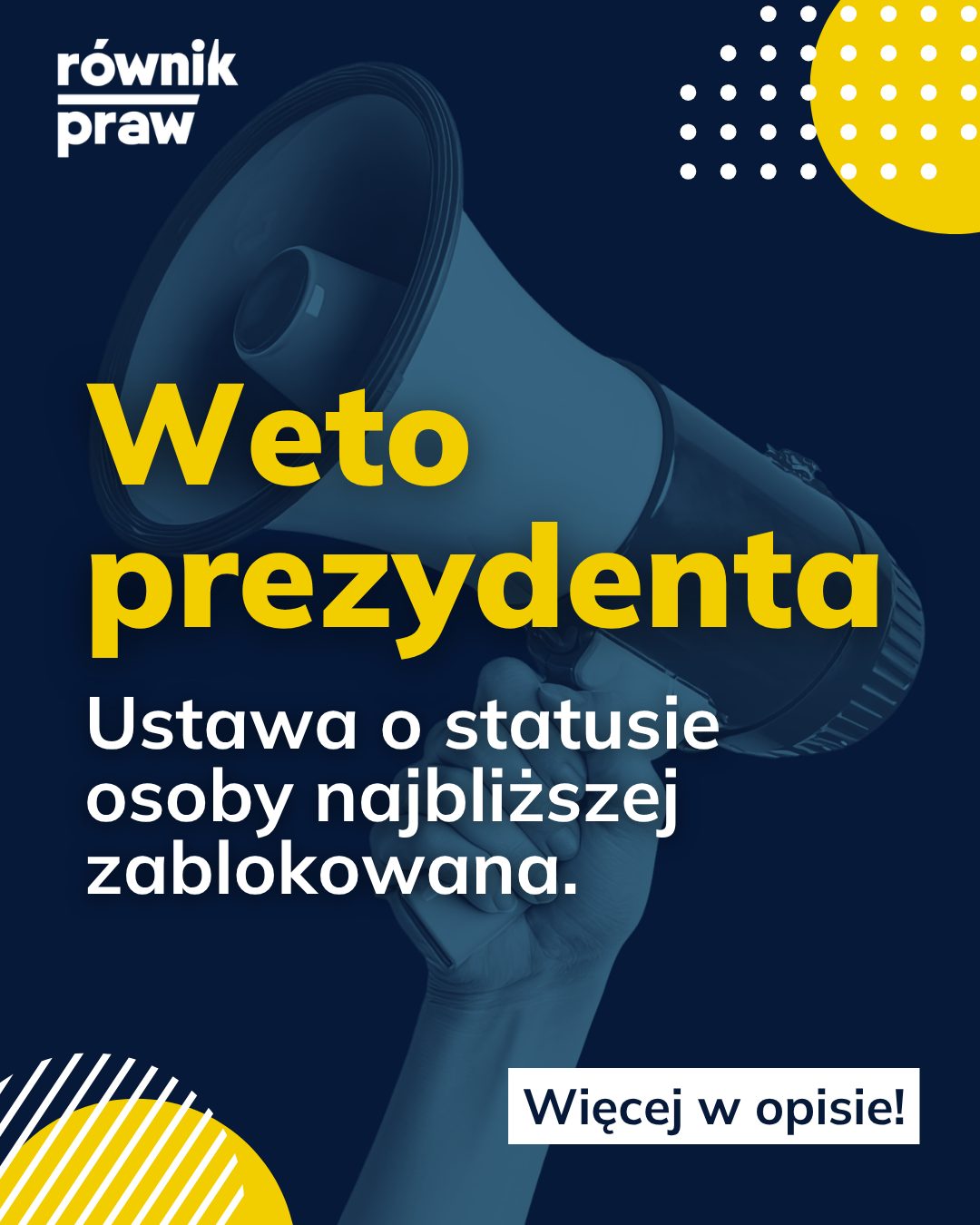 Prezydent Karol Nawrocki zawetował ustawę o statusie osoby najbliższej. Decyzja ta zapadła wbrew wcześniejszym deklaracjom o poparciu dla takich rozwiązań.
Przypomnijmy: projekt ten miał zapewnić parom w związkach nieformalnych – w tym parom jednopłciowym – absolutne minimum bezpieczeństwa prawnego. Chodziło m.in. o prawo do wspólności majątkowej, wspólnego lokalu czy pochówku partnera lub partnerki. Dla wielu rodzin te regulacje miały być fundamentem codziennego spokoju.
Wetowanie nawet tak okrojonego, minimalnego projektu to krok wstecz, który uderza w realne życie i bezpieczeństwo milionów obywateli. Zgadzamy się z głosami organizacji społecznych, że dotychczasowa praca nie może pójść na marne.
Nie zaprzestajemy naszych działań. Nadal będziemy monitorować procesy legislacyjne, edukować i walczyć o to, aby polskie prawo w końcu zaczęło chronić każdą rodzinę – bez wyjątków.