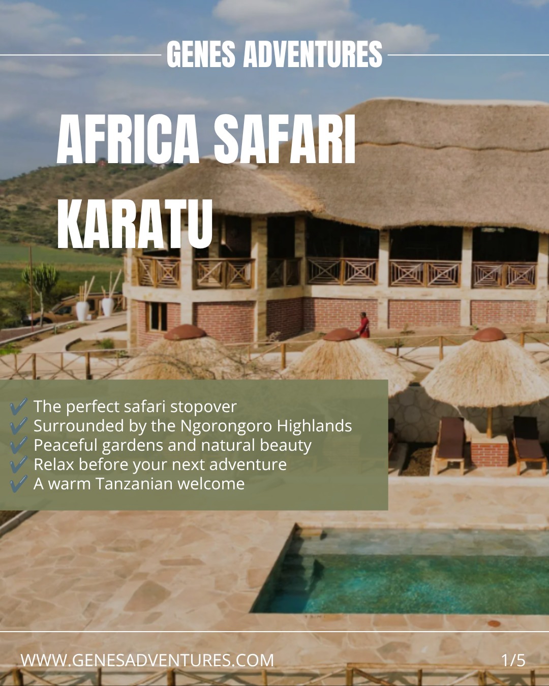 ✨ Accommodation Spotlight: Africa Safari Karatu ✨
Located between Lake Manyara National Park and the Ngorongoro Conservation Area, Africa Safari Karatu is the ideal place to relax before or after an unforgettable safari adventure. 🌿🐘
Enjoy comfortable accommodations, peaceful surroundings, refreshing pool moments, and delicious cuisine—all set in the beautiful Karatu Highlands.
Whether you're exploring Tanzania's Northern Safari Circuit or simply looking for a place to unwind, Africa Safari Karatu offers the perfect balance of comfort and hospitality. ✨
📩 Ready to include Africa Safari Karatu in your tailor-made Tanzania safari? We'd love to create your perfect journey.
🔗 Link in comments (Facebook) | Link in bio (Instagram)
#genesadventures #karatu #tanzania #safari #travelafrica