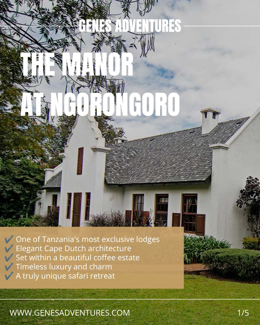 ✨ Accommodation Spotlight: The Manor at Ngorongoro ✨
Experience a different side of Tanzania—where timeless elegance meets the charm of a country estate. 🌿🏡
Set within a beautiful coffee estate in the Ngorongoro Highlands, The Manor offers luxurious cottage suites, inviting fireplaces, peaceful gardens, and unique experiences such as horse riding through the estate.
It's the perfect retreat to unwind before or after exploring the world-famous Ngorongoro Crater, combining refined comfort with unforgettable surroundings. ✨🐎
📩 Ready to include The Manor at Ngorongoro in your tailor-made Tanzania safari? We'd love to create your perfect journey.
🔗 Link in comments (Facebook) | Link in bio (Instagram)
#genesadventures #themanoratngorongoro #ngorongoro #luxurysafari #tanzania