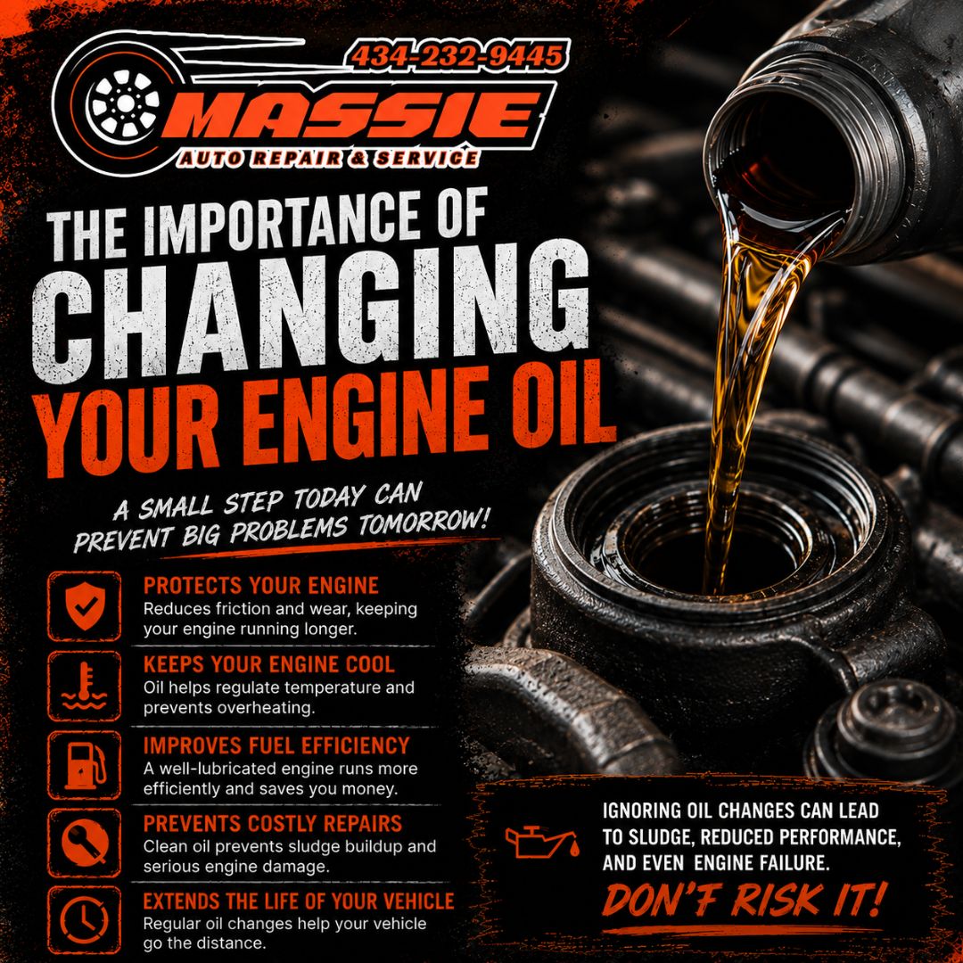 🚗 Don't Skip Your Oil Change! 🛠
Ignoring routine oil changes can lead to sludge buildup, reduced performance, and even engine failure.
At Massie Auto Repair & Service, we're here to help keep your vehicle running at its best. Whether you're due for an oil change or need other maintenance, our experienced team has you covered.
📍 Stop by or give us a call today!
📞 434-232-9445
#MassieAuto #OilChange #PreventiveMaintenance #CarCare #AutoRepair #EngineHealth #VehicleMaintenance #SupportLocal