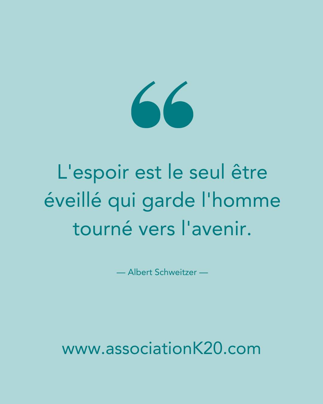 💬 Une phrase qui résonne fort pour toutes celles et ceux qui avancent malgré les épreuves : « L’espoir est le seul être éveillé qui garde l’homme tourné vers l’avenir. » — Albert Schweitzer
L'association K20 croit profondément en la force de l’espoir.
Même face à la maladie, même dans les moments d’incertitude, il éclaire le chemin.
💛 Continuons d’avancer ensemble, un jour à la fois.
🔗 En savoir plus : www.associationK20.com
#Espoir #MaladiesRares #Santé #AssociationK20 #CitationInspirante #Solidarité #InformerPourAgir #Chromosome20 #citations