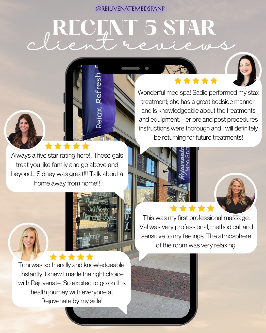 ⭐ Creating five-star experiences, one client at a time. 💜
There is nothing more rewarding than hearing how your experience made you feel. Whether you came in for your first facial, your weight loss journey, injections, laser treatments, massage, or simply some much-needed self-care, our goal is always the same: to make you feel welcomed, cared for, and confident.
Reading reviews like these reminds us why we love what we do. Your trust means everything to our team, and we never take it for granted.
To everyone who has taken a few minutes to leave us a kind review—thank you! 🫶Your words not only encourage our team, but they also help someone else feel confident enough to book their very first appointment.
If you've visited Rejuvenate, we'd love to know:
💜 What was your favorite part of your experience? Leave us a comment below!
And if you haven't been in yet, we can't wait to show you why so many of our clients become part of the Rejuvenate family.
✨ Relax. Renew. Revitalize.
📲 Call us : 319-939-1824
📍 212 E 4th St, Waterloo, IA 50703
🔗 Book Online: https://dashboard.boulevard.io/booking/businesses/e42807b0-3d4c-4aba-9313-3910c14faa57/widget#/cart/menu
💻 rejuvenatemedspaia.org
📱RepeatMD: https://rejuvenate.repeatmd.app/signin
#RejuvenateMedSpa #FiveStarReviews #ClientLove #ThankYou #WaterlooIA #CedarValley #MedicalSpa #SelfCare #AestheticMedicine #Facials #LaserTreatments #WellnessJourney #SupportLocal