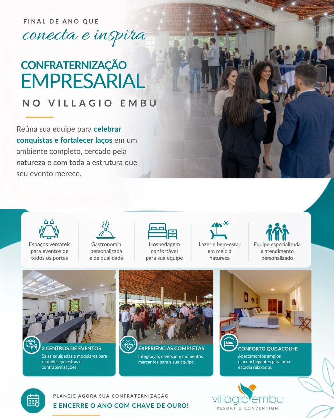 Encerrar o ano é mais do que celebrar resultados.
É reconhecer pessoas, fortalecer equipes e criar memórias que inspiram novos desafios.
No Villagio Embu Resort & Convention, sua confraternização de final de ano ganha um cenário especial, cercado pela natureza, com gastronomia de qualidade, espaços versáteis e toda a estrutura necessária para proporcionar uma experiência inesquecível para colaboradores, parceiros e clientes.
Ambientes para eventos de todos os portes
Gastronomia personalizada
Hospedagem confortável
Lazer e integração em meio à natureza
Apenas 30 minutos de São Paulo
Garanta sua data e transforme sua confraternização em um momento marcante para toda a equipe.
📞 Solicite uma proposta personalizada.
#VillagioEmbu #ConfraternizacaoEmpresarial #FinalDeAno #EventoCorporativo #ConvençãoEmpresarial #EventosSP #Resort #EmbuDasArtes #TeamBuilding #EventoEmpresarial #Confraternização #FimDeAnoCorporativo