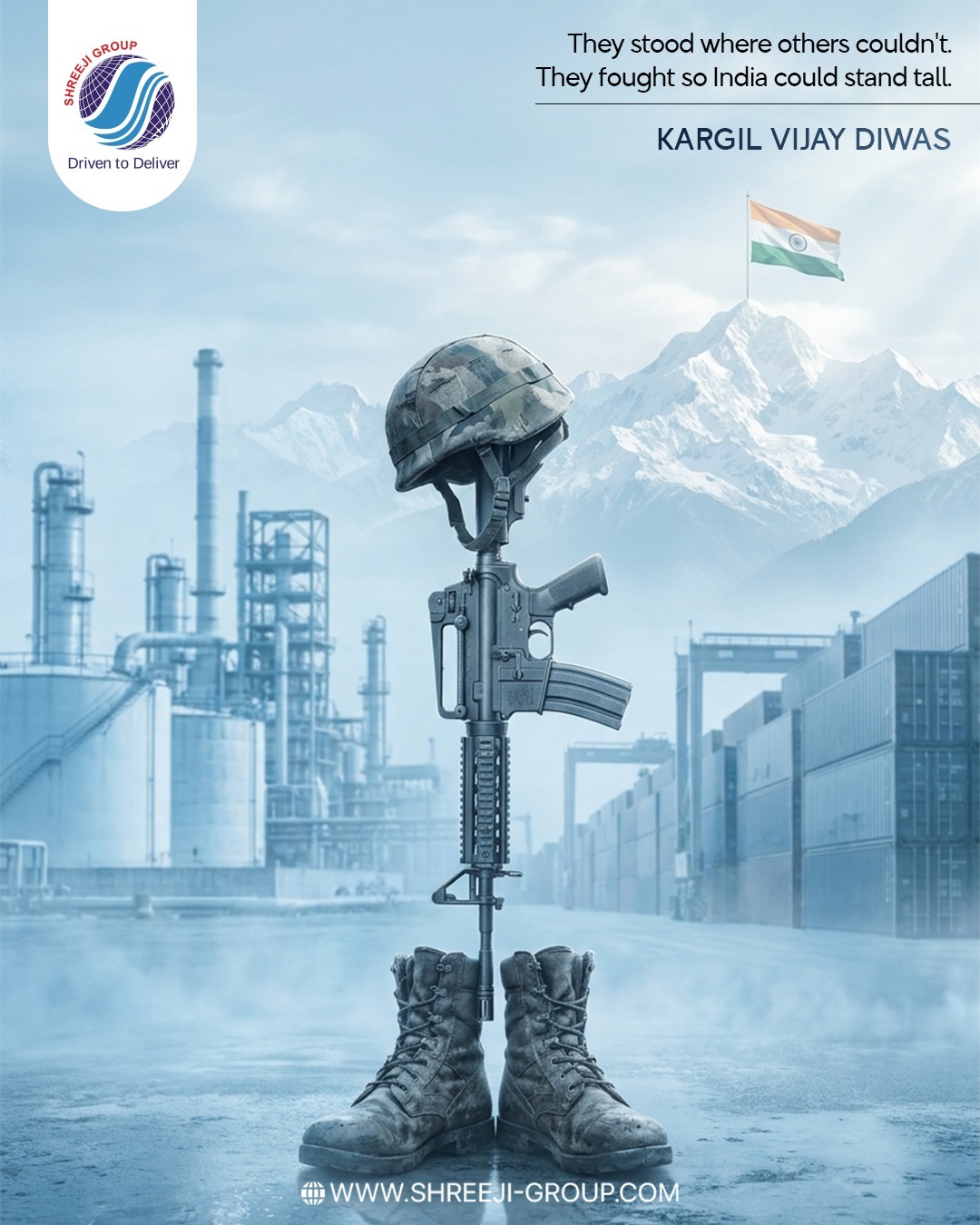 They stood at heights where survival itself was a battle, so India could rise and stand tall. On Kargil Vijay Diwas, we salute their unmatched courage and sacrifice. Jai Hind!
- - - - -
Website: www.shreeji-group.com
Mobile: +91 9719912323.
Email: marketing@shreeji-group.com
- - - - -
#KargilVijayDiwas #JaiHind #ShreejiGroup #SalutingHeroes #NeverForget
