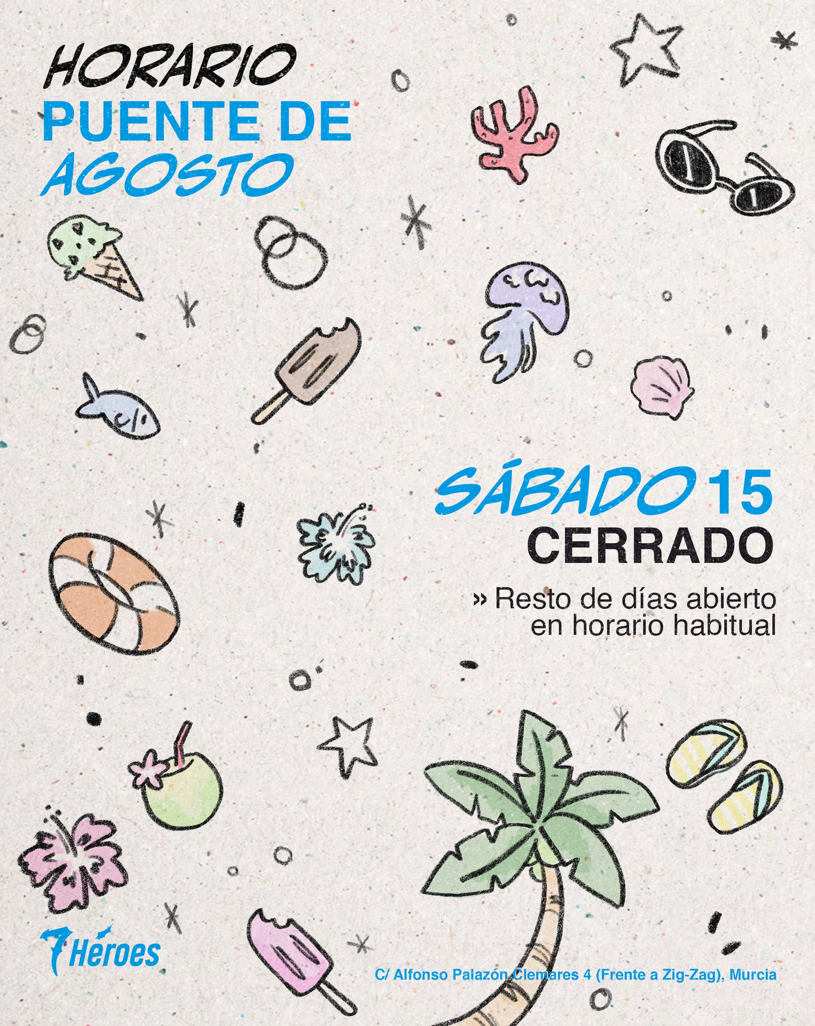 Cerramos el sábado 15 de Agosto por festivo! A ver si nos encontramos en la playica 😎🏖🍹
Volvemos el lunes 17 en horario veraniego habitual!
