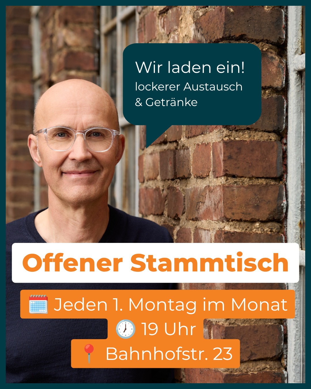 Reden. Zuhören. Mitgestalten.
Wir laden Sie herzlich zu unserem offenen Stammtisch ein!
🗓 Jeden ersten Montag im Monat
🕖 19:00 Uhr
📍 Bahnhofstraße 23
Kommen Sie vorbei, lernen Sie uns kennen und sprechen Sie mit uns über die Themen, die unsere Stadt bewegen.
Wir freuen uns auf den Austausch! 🧡
