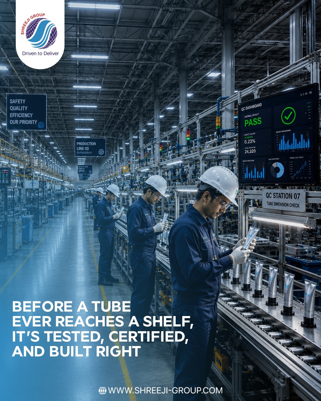 Every product begins with uncompromising quality. From rigorous testing to certified manufacturing, every tube is built to deliver reliability, performance, and confidence before it reaches your hands.
- - - - -
Website: www.shreeji-group.com
Mobile: +91 9719912323.
Email: marketing@shreeji-group.com
- - - - -
#QualityAssurance #ManufacturingExcellence #CertifiedQuality #ShreejiGroup #DrivenToDeliver