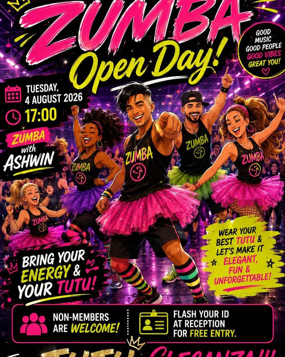 ๐ TUTU ELEGANZA is coming to Body Future Gym! ๐๐บ
Get ready for an evening of high-energy fun, incredible music, and unforgettable vibes at our Zumba Open Day with the amazing Ashwin! ๐
๐๏ธ Tuesday, 4 August 2026
๐ 17:00
๐ Body Future Gym
โจ Theme: TUTU ELEGANZA!
Bring your brightest, boldest, and most creative tutuโweโre turning fitness into a celebration! ๐
๐ฅ Everyone is welcome!
โ
Members
โ
Non-members
๐๏ธ FREE ENTRY โ Simply show your ID at reception.
Whether youโre a seasoned Zumba enthusiast or trying it for the first time, this is your chance to dance, laugh, burn calories, and experience the incredible Body Future community.
Bring your friends, family, and colleagues and letโs make it an evening to remember! ๐๐ฅ
#BodyFutureGym #ZumbaOpenDay #TutuEleganza #DanceFitness #ZumbaWithAshwin #GoodVibesOnly #FitnessCommunity #EersteRiver #DareToBeGreat