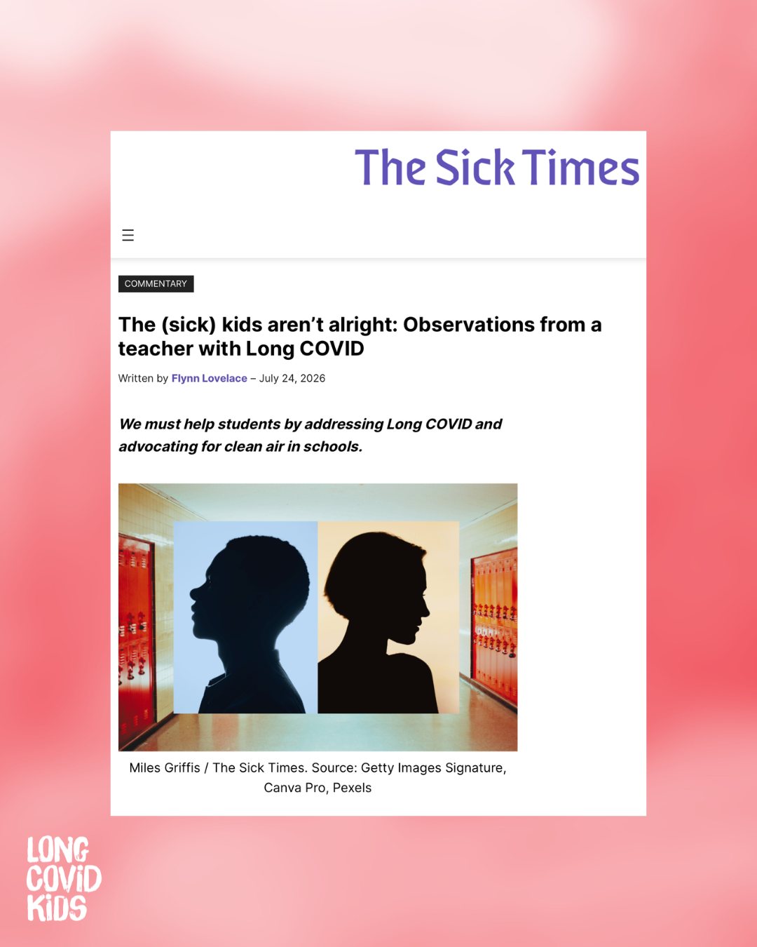 Children can't thrive if they can't participate.
This powerful article from teacher Flynn Lovelace shares reflections from inside the classroom after years of teaching through the pandemic while living with Long Covid.
It speaks about the impact of illness on learning, attendance, friendships and wellbeing, and why schools need flexible support, understanding and cleaner air.
We're grateful to see educators adding their voices to this important conversation.
Thank you to @thesicktimes
🧡 Read via the link in our stories / bio.
#Education #CleanAir #InclusiveEducation