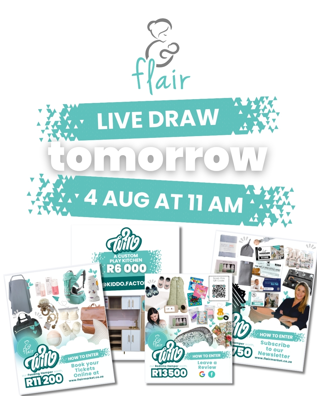 We will be doing a LIVE draw tomorrow on Instagram at 11am for all our @flairmarket outstanding Competitions.
Our @kiddo.factory Custom Kitchen Competition
Review Competition
Newsletter Competition
Online Ticket Holder Competition.
Join us to see if you are a winner!