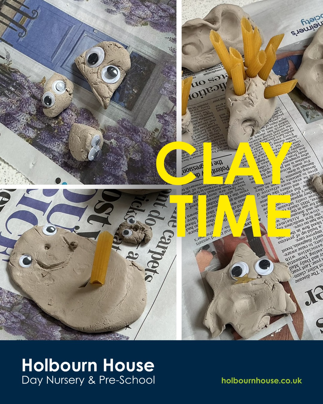 Clay Time! 🏺
We had lots of fun making clay creations the other day, using googly eyes and other craft elements to make funny faces and shapes.
This was completely child led enabling them to make and mould whatever shapes they wanted - using hands, cutters and rollers to get those imaginations working and stretch their fine motor muscles.
#FineMotorSkills #EarlyYears #Imagination #Crafting #ClayModelling #FunnyFaces