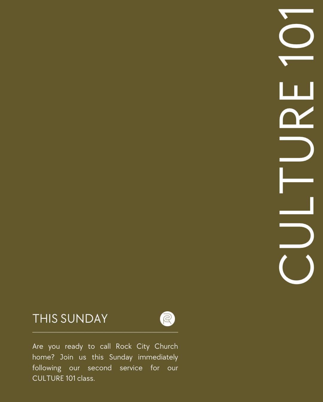 Are you ready to call Rock City Church home?
Join us this Sunday immediately following our second service for our CULTURE 101. Our first step for everyone who is feeling led into Rock City is to come to our monthly “CULTURE” class.
This is a brief, 1 hour meet-and-greet, where you can get to know some of our leaders, have refreshments, as well as hear more about the heart and language of Rock City Church.
Anyone can attend our monthly Culture Class - childcare and lunch are provided.
https://rockcitycorpus.churchcenter.com/registrations/events/3483849