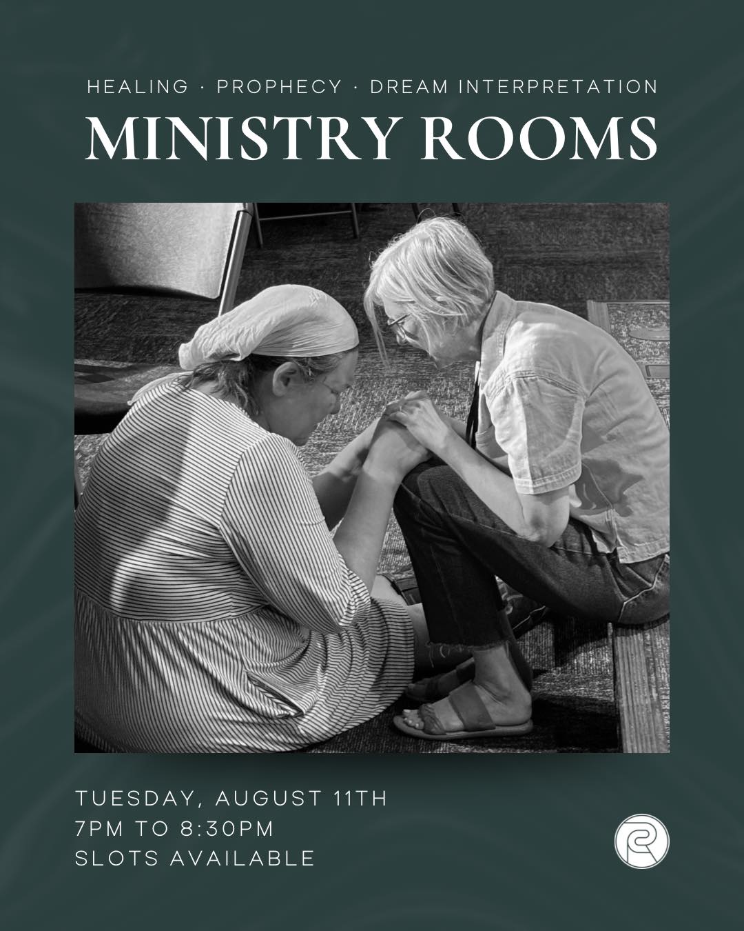 Ministry Rooms are open this Tuesday for healing, prophecy, and dream interpretation.
Rock City Church
7:00–8:30 PM
Sign up required (space is limited):
https://rockcitycorpus.churchcenter.com/registrations/events/3546336