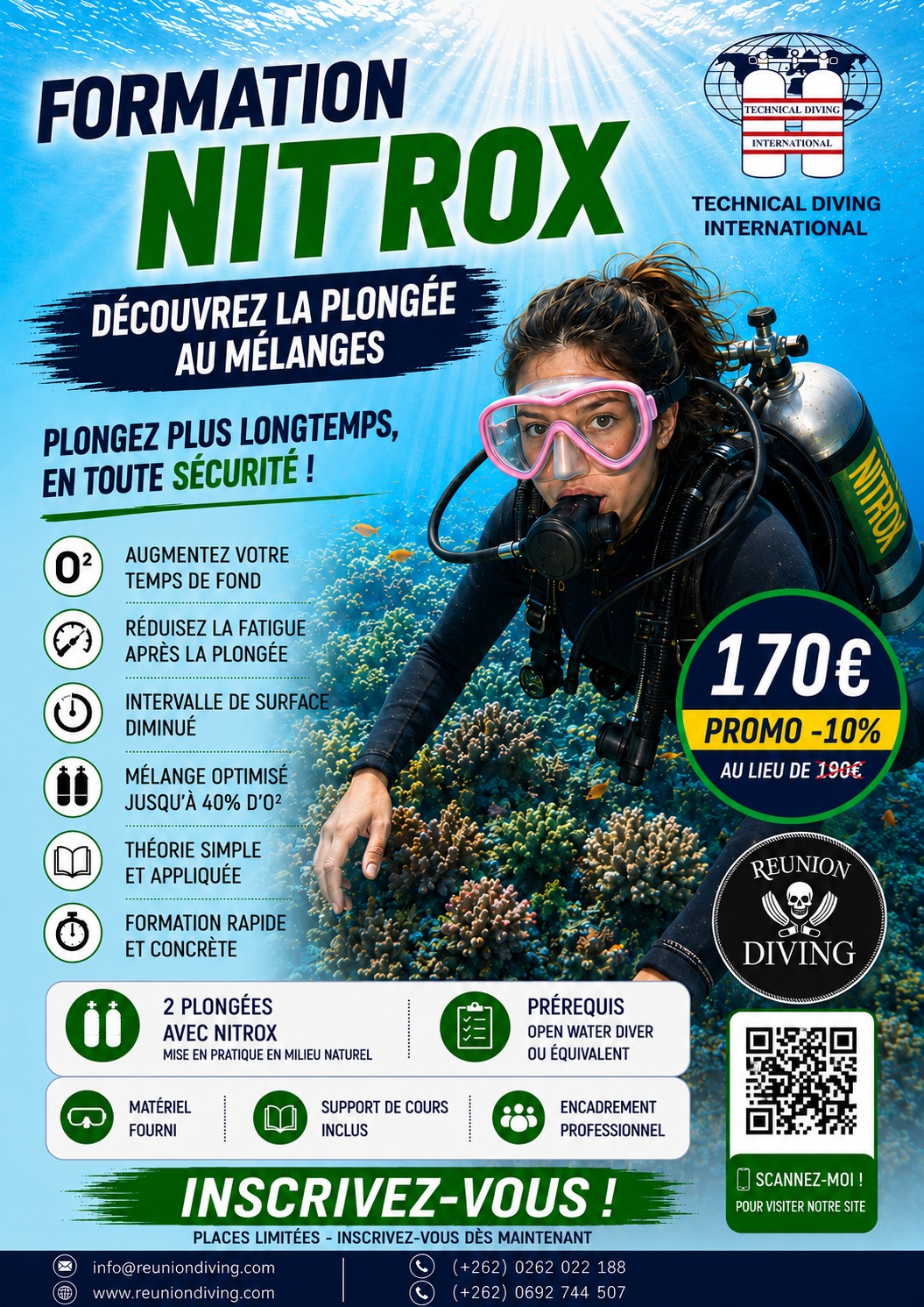 En ce moment, la formation nitrox est à -10 % à Réunion Diving !
Elle s'effectue en deux plongées.
Réservez dès maintenant !
#scubadiving