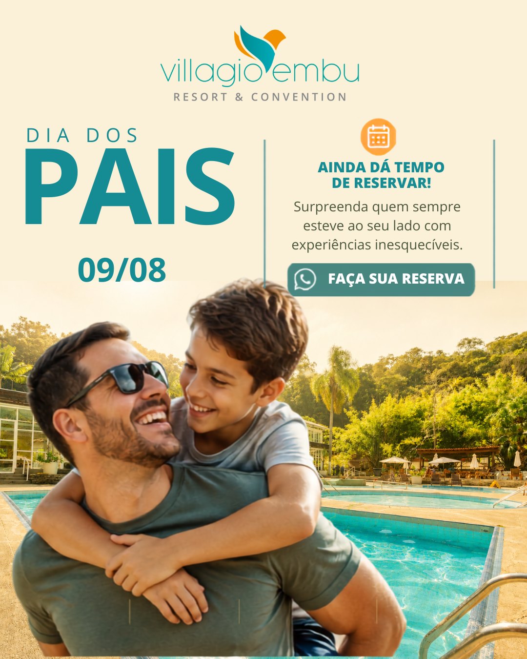 Antes que o Dia dos Pais chegue, ainda dá tempo de transformar a data em uma lembrança especial. 💚
No Villagio Embu Resort & Convention, você encontra o cenário perfeito para viver momentos em família, com muito lazer, gastronomia, piscinas, contato com a natureza e toda a tranquilidade que o seu pai merece.
E o melhor: ainda temos reservas disponíveis!
📍 A apenas 30 minutos de São Paulo, em Embu das Artes.
Garanta sua reserva e celebre o Dia dos Pais com uma experiência inesquecível.
#DiaDosPais #VillagioEmbu #Resort #EmbuDasArtes #ViagemEmFamilia #FimDeSemana #TurismoSP #Hospedagem #MomentosEspeciais #ResortPertoDeSP