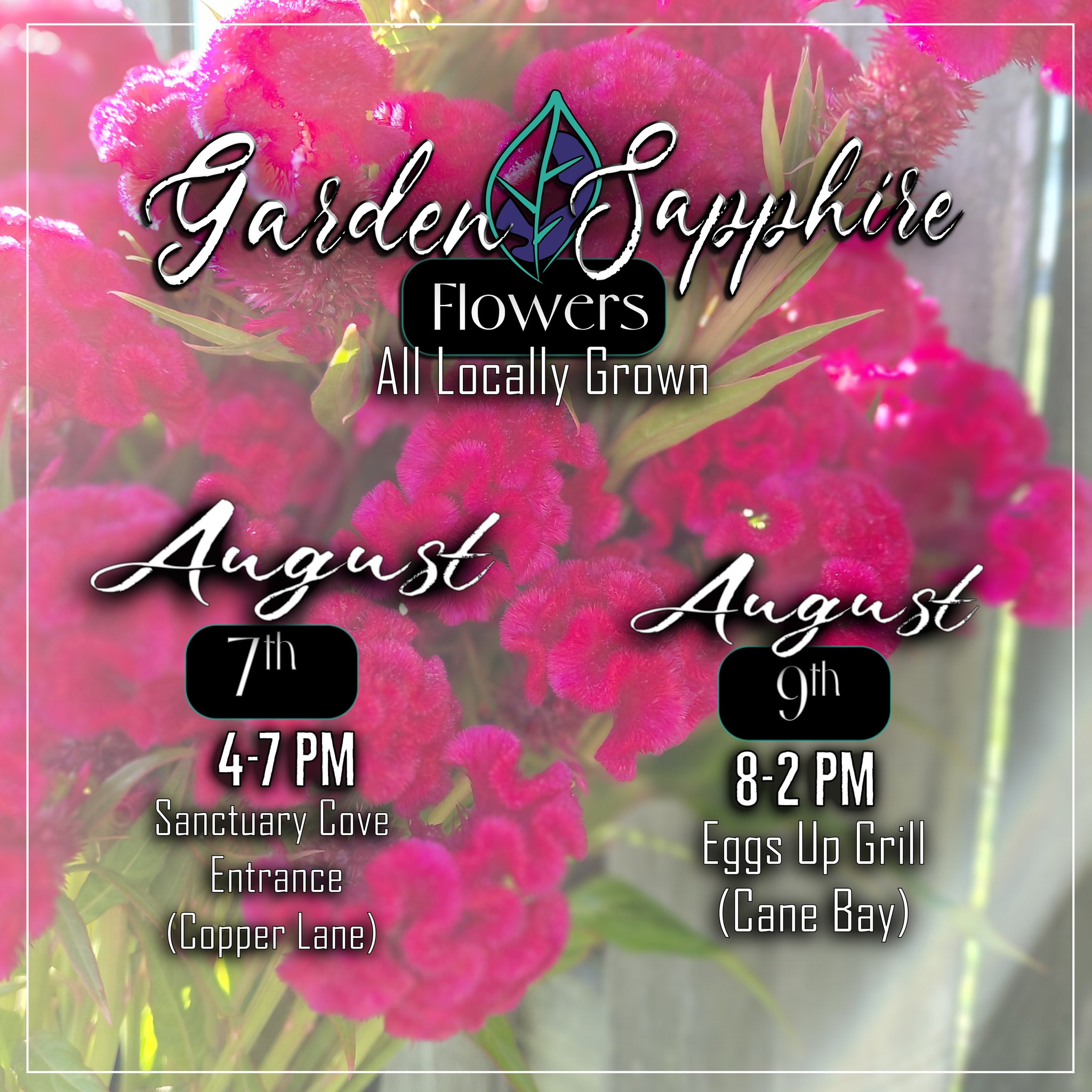Last Friday before school's in session! We will be out tonight with your end of the Summer Vacation Flowers.
We will be at the Second Entrance to Sanctuary Cove (at Copper Lane) from 4-7pm and at Eggs Up Grill in Cane Bay, Sunday Morning from 8-2pm.....We'll keep you updated if the weather changes out plans!