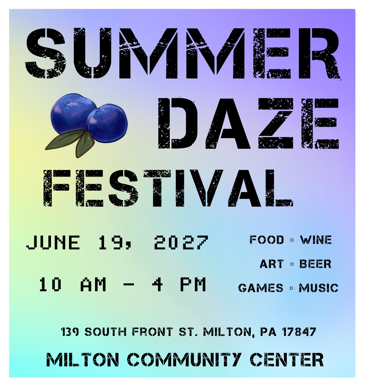 βοΈ Mark your calendars... Summer Daze Festival 2027 is already on the calendar! π
We know it's only August, but after everything we learned from this year's festival, we couldn't wait to start planning. We're taking those ideas and building an even bigger and better Summer Daze Festival for 2027!
π
Saturday, June 19, 2027
π 10 AMβ4 PM
π Milton Community Center
β³ Only 317 days to go... but who's counting? (We definitely are. π)
Stay tuned for updates as we start sharing what's in store. We can't wait to celebrate another amazing Summer Daze with you!
#SummerDazeFestival #SaveTheDate #MiltonPA #MiltonCommunityCenter #CommunityFestival #SupportLocal #FamilyFun #LiveMusic #ShopLocal