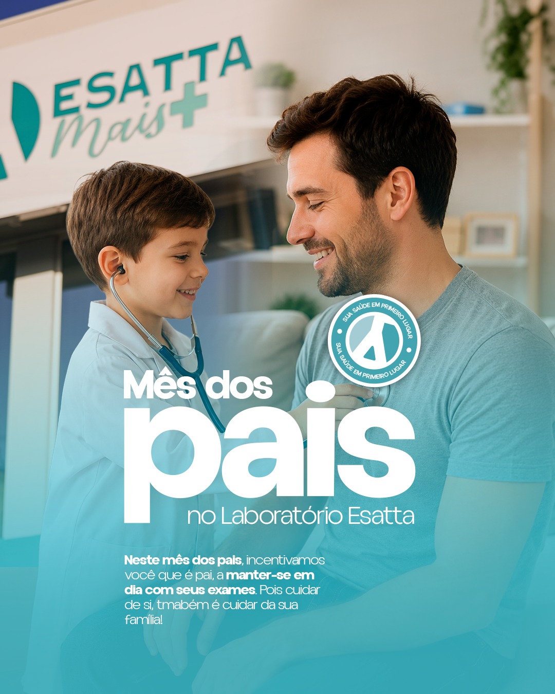 Neste Mês dos Pais, o melhor exemplo começa pelo cuidado. 💙
Quem cuida da família também precisa cuidar da própria saúde. Manter os exames em dia é um gesto de responsabilidade, prevenção e amor por quem está ao seu lado.
Neste Mês dos Pais, aproveite para colocar sua saúde em primeiro lugar e incentivar quem você ama a fazer o mesmo.
📍 Agende seus exames no Laboratório Esatta e cuide do seu bem mais precioso: a sua família.