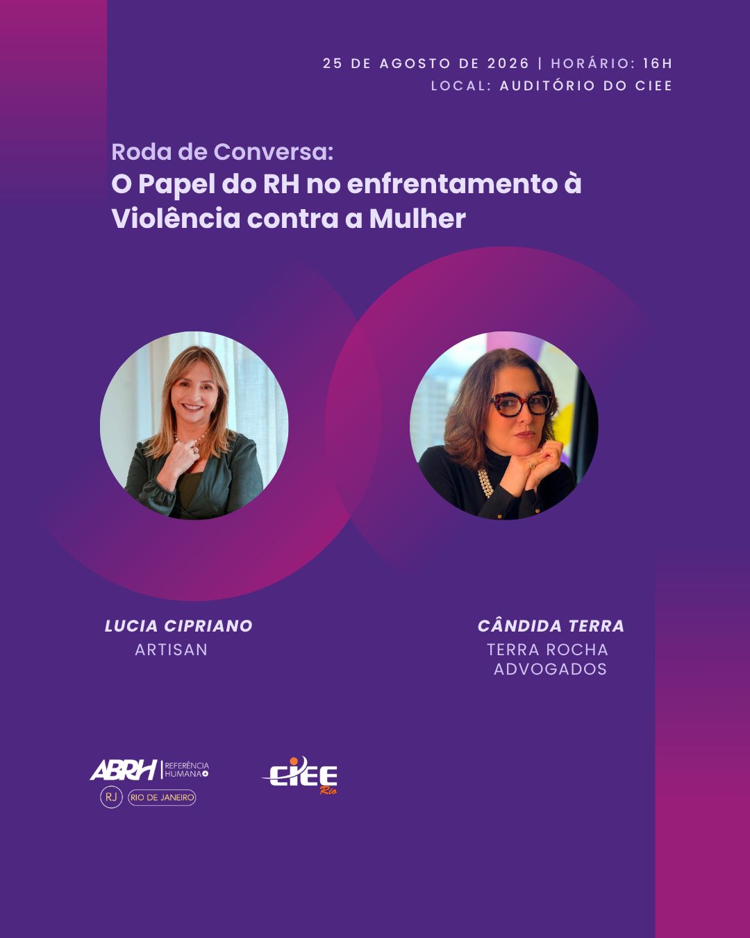 Duas profissionais, um debate necessário e um tema que precisa estar cada vez mais presente nas organizações.
No dia 25 de agosto, a ABRH-RJ promove a roda de conversa O Papel do RH no enfrentamento à violência contra a Mulher”, com a participação das facilitadoras Lucia Cipriano, da Artisian, e Cândida Terra, da Terra Rocha Advogados.
A presença dessas profissionais fortalece um diálogo essencial sobre como o RH, o Jurídico e as organizações podem atuar de forma mais consciente, acolhedora e responsável diante de situações de violência contra a mulher.
E temos uma notícia que mostra a importância desse debate: os ingressos estão ESGOTADOS!💜
Mais do que um evento, essa roda de conversa representa o compromisso da ABRH-RJ em criar espaços de conhecimento, reflexão e diálogo sobre causas que impactam a sociedade e o ambiente de trabalho.
E esse é só um exemplo do que vem por aí. 👀
Fique de olho nas nossas redes. Tem muito mais conhecimento, debate e iniciativas importantes chegando!
#ABRHRJ #RH #GestãoDePessoas #ViolênciaContraAMulher #LeiMariaDaPenha #DiversidadeEInclusão #Mulheres #Liderança #RecursosHumanos