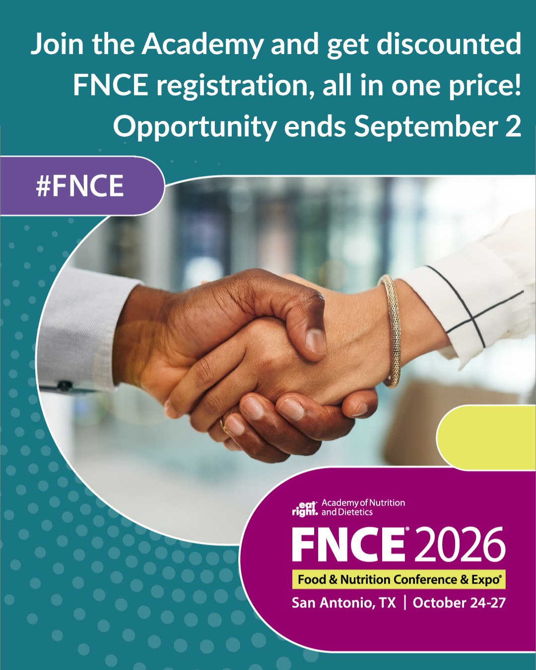 Early registration rates end today!
Joining Member is for full conference registration only and includes the option to become an Academy of Nutrition and Dietetics (Academy) member, if qualified, for the Active – Credentialed, Active – Nutrition Professional, or Associate membership categories at a discounted member price which is included in the FNCE® rate.
Join and register now at the link in bio!