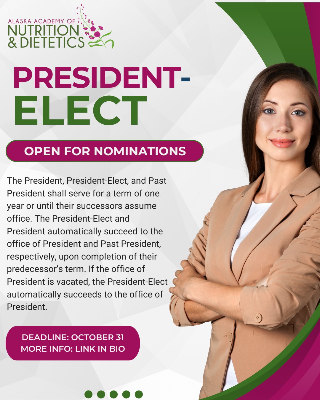 The Nominating Committee is looking for dedicated, enthusiastic, professional members of our affiliate to join the Executive Committee. We have a number of positions (voting and non-voting board positions). If you are interested in one of these positions, please type your name and email address in the position of interest.
For more information visit the link in bio.