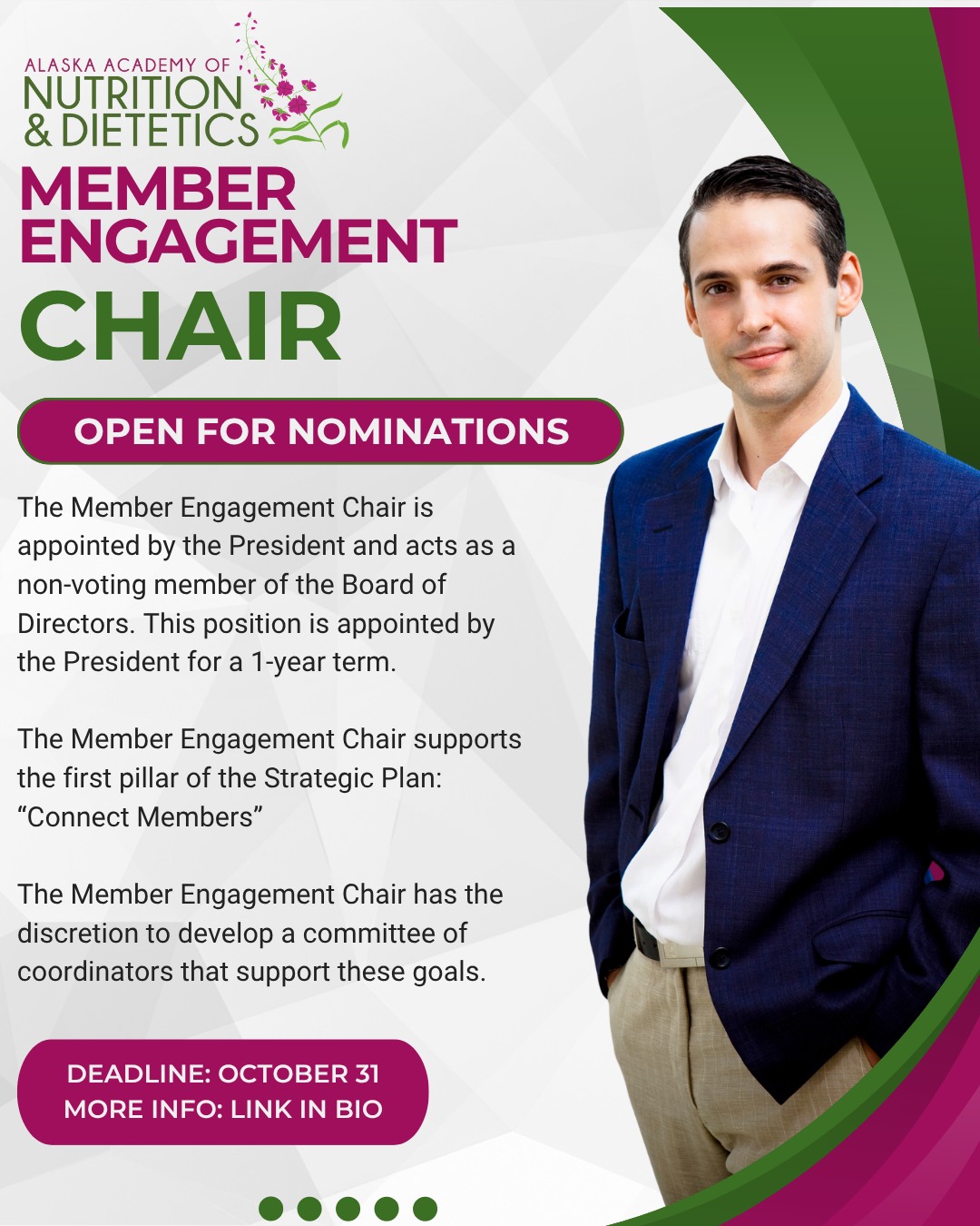 The Nominating Committee is looking for dedicated, enthusiastic, professional members of our affiliate to join the Executive Committee. We have a number of positions (voting and non-voting board positions). If you are interested in one of these positions, please type your name and email address in the position of interest.
For more information visit the link in bio.