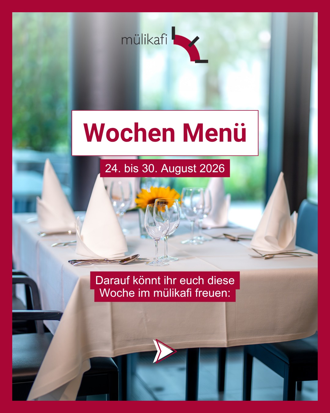 Was gibt’s diese Woche Feines? 🍽️
Auch diese Woche erwartet euch im mülikafi eine abwechslungsreiche Auswahl an frisch zubereiteten Menüs. Ob Fleisch oder vegetarisch – bei uns findet jede und jeder etwas Passendes.
Kommt vorbei, geniesst eine feine Mahlzeit und verbringt eine gemütliche Zeit in angenehmer Atmosphäre.
📍 Das aktuelle Wochenmenü findet ihr jederzeit auf unserer Website.
#alterszentrumoberemühle #mülikafi #lenzburg #wochenmenü #mittagessen #gemeinsamgeniessen