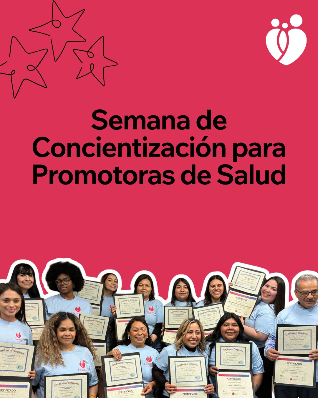 Las Promotoras de Salud (Promotoras) ayudan a conectar a las personas con recursos, apoyo y atención médica mediante la construcción de confianza, la provisión de apoyo sensible a la cultura y la defensa de las necesidades de la comunidad.
En Familias, Promotores/as son fundamentales en todos nuestros programas, y creemos firmemente en este modelo. ¡Queremos aprovechar esta semana para reconocer y agradecer todas sus contribuciones al sistema de salud y a la comunidad!
--
Community Health Workers (CHW) help connect people to resources, support, and healthcare by building trust, providing culturally responsive support, and advocating for community needs.
At Familias, CHWs are central to all of our programs, and we believe in the CHW model. We want to take this week to recognize and appreciate all of their contributions to the healthcare workforce and community!