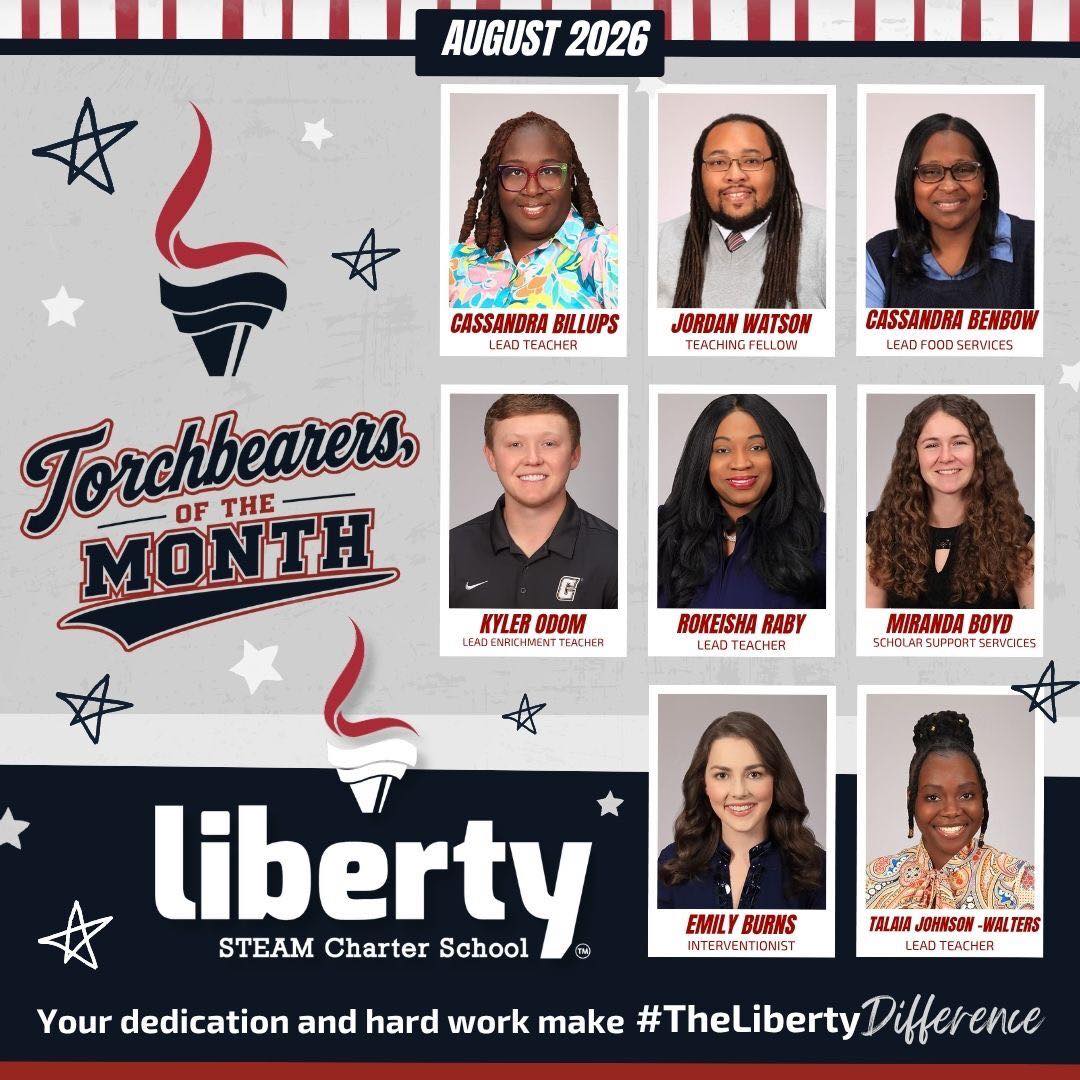 ๐ฅ SHOUTOUT TO OUR TORCHBEARERS OF THE MONTH! ๐ฅ
Congratulations to Liberty STEAM Charter Schoolโs Torchbearers of the Month! ๐๐
These outstanding team members have consistently exhibited and demonstrated our Staff Core Values through their dedication, tenacity, and unwavering commitment to our scholars, families, and one another.
They Be the Joy, Making the Impossible Possible, and Urgently Pursue Excellence each and every day. Their willingness to go above and beyond is a true reflection of what it means to make the #LibertyDifference!
Today, we proudly celebrate YOU! Thank you for carrying the torch, leading by example, and showing us what excellence in action looks like. ๐ฅโค๏ธ๐
Congratulations, Torchbearers of the Month! Keep shining and keep carrying the torch! ๐ฆ
๐ฅ
#LibertyDifference #TorchbearersOfTheMonth #BeTheJoy #MakingTheImpossiblePossible #UrgentlyPursuingExcellence