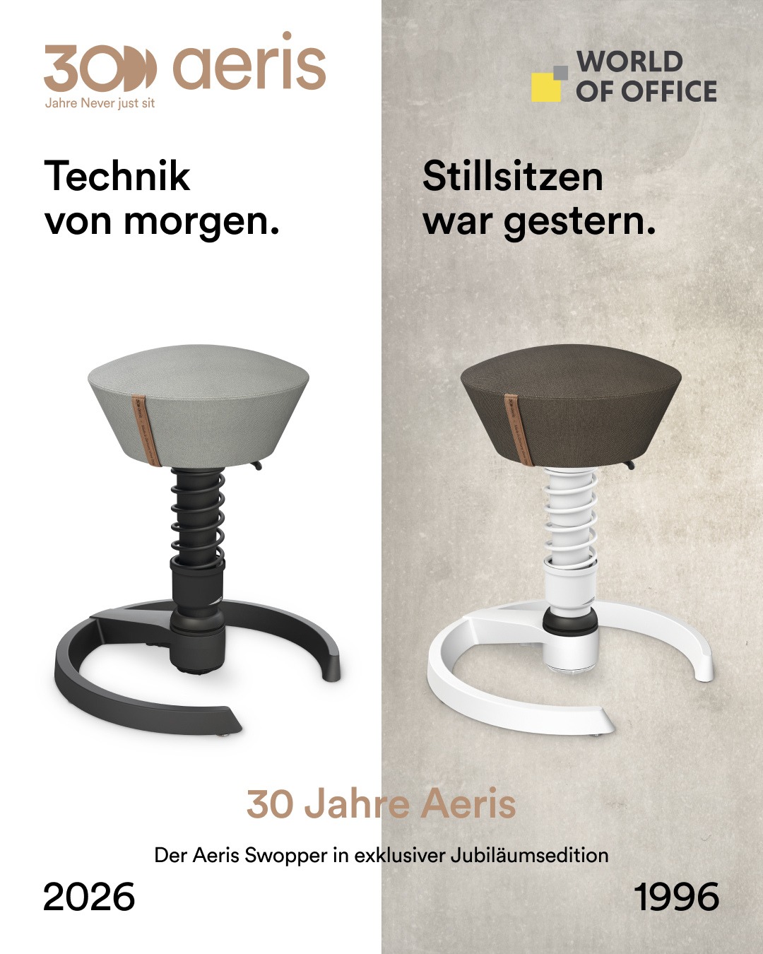 Seit 1996 steht @aeris_active für aktives Sitzen und mehr Bewegung im Arbeitsalltag.
Das Prinzip ist bis heute aktuell. Statt starr zu sitzen, unterstützt der Swopper natürliche Bewegungen und fördert eine dynamische Sitzhaltung.
Zum 30. Geburtstag erscheint der Aeris Swopper jetzt in einer exklusiven Jubiläumsedition mit besonderer Farbgebung und ausgewählter Ausstattung.
#WorldOfOffice #Aeris #AerisSwopper #30JahreAeris #AktivesSitzen #Ergonomie #GesundesSitzen #Büroeinrichtung #Arbeitswelten #Sitzkomfort #OfficeDesign