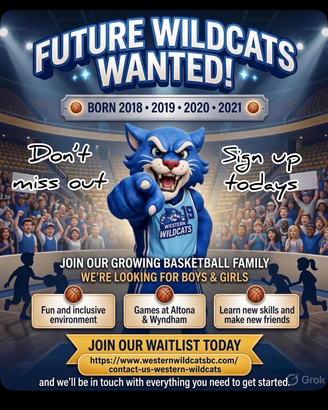 ๐ THERE IS STILL TIME - DONโT MISS OUT, FUTURE WILDCATS! ๐
Have a boy or girl born in 2018, 2019, 2020 or 2021? ๐
If theyโve been wanting to give basketball a go, nowโs the time to get in quick! ๐๐ฅ
The Western Wildcats are welcoming new junior players for the upcoming season! ๐
โจ Fun, friendly & inclusive environment
๐ Learn the basics and develop basketball skills
๐ค Build confidence, teamwork & new friendships
๐ Games played at Altona & Wyndham
โฐ Places are filling โ donโt miss your chance to join the Wildcats!
Jump onto our waitlist today and weโll be in touch with everything you need to get started. ๐๐
๐ https://www.westernwildcatsbc.com/contact-us-western-wildcats
Come on Wildcats, letโs get ready to play! ๐พ๐
#WesternWildcats
#WildcatsBasketball #westernwildcatsbasketball
#GoWildcats
#LocalBasketball
#PointCookBasketball
#AltonaBasketball
#WyndhamBasketball
#YouthBasketball
#JuniorBasketball