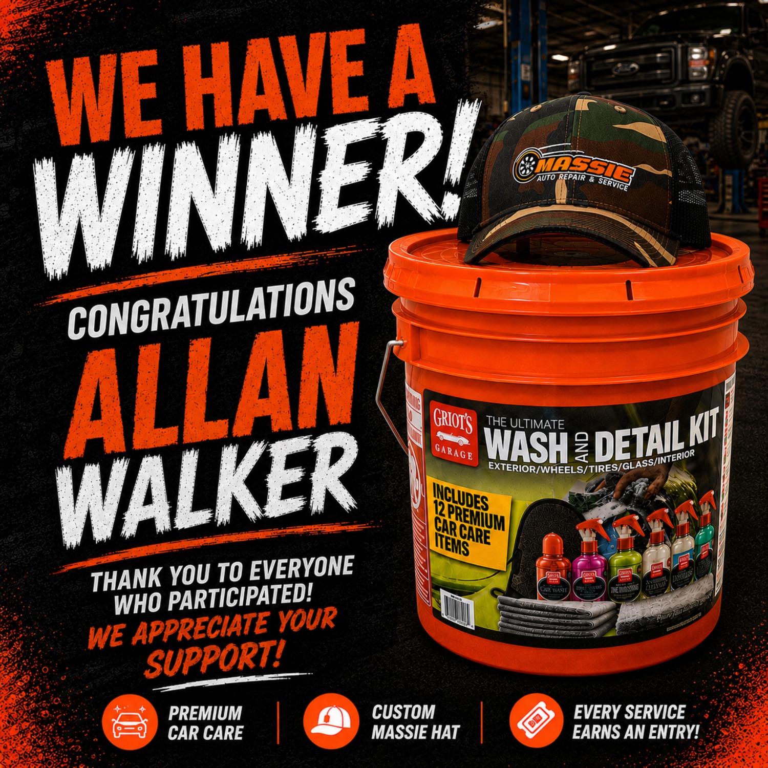 CONGRATULATIONS ALLAN WALKER - THANK YOU TO EVERYONE WHO PARTICIPATED WE APPRECIATE YOUR SUPPORT! STAY TUNED FOR WHAT WE HAVE COMING YOUR WAY FOR SEPTEMBER!!!!!
#MASSIEAUTOREPAIR #LYNCHBURGVA #WEHAVEAWINNER #AUGUSTGIVEAWAY