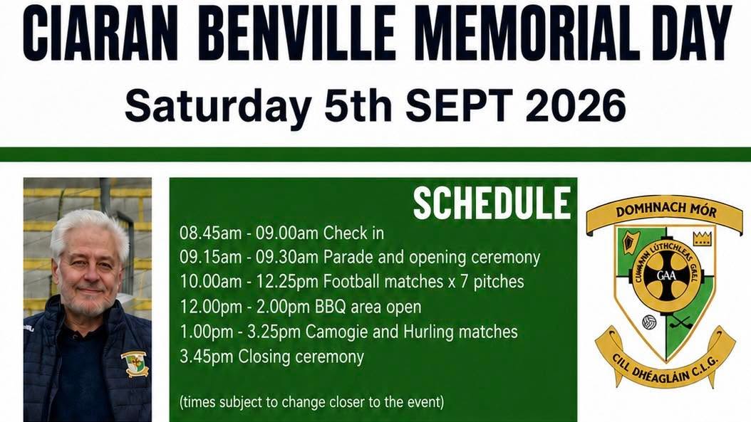 It’s that time of the year again where hundreds of children come together to honour a man who meant so much to our club. Bígí linn ó 9.30am for the opening ceremony with the closing ceremony taking place at 3.45pm.