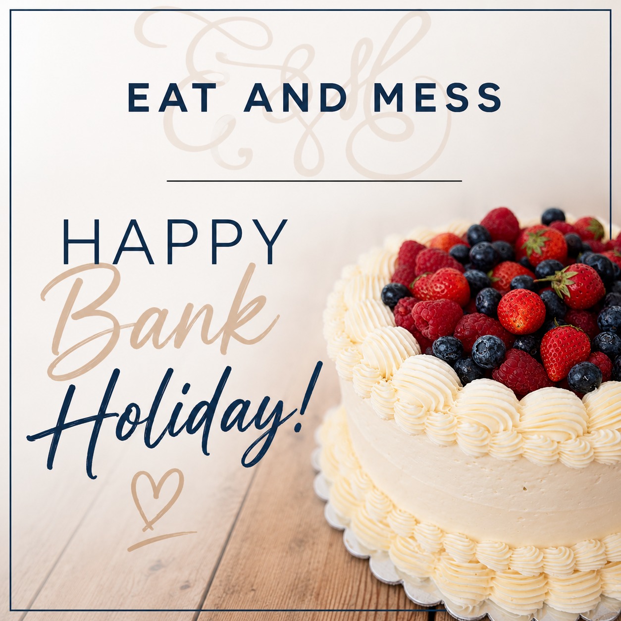 Happy Bank Holiday from all of us at Eat & Mess!
We hope you’re enjoying a lovely long weekend filled with good food, sweet treats and time with the people you love.
We are closed for the Bank Holiday but will be back open on Tuesday and ready to welcome you!
Enjoy the rest of your Bank Holiday weekend and we’ll see you soon!
#EatAndMess #HappyBankHoliday #BankHolidayWeekend #BackOpenTuesday #DealKent #CakeLovers #SweetTreats