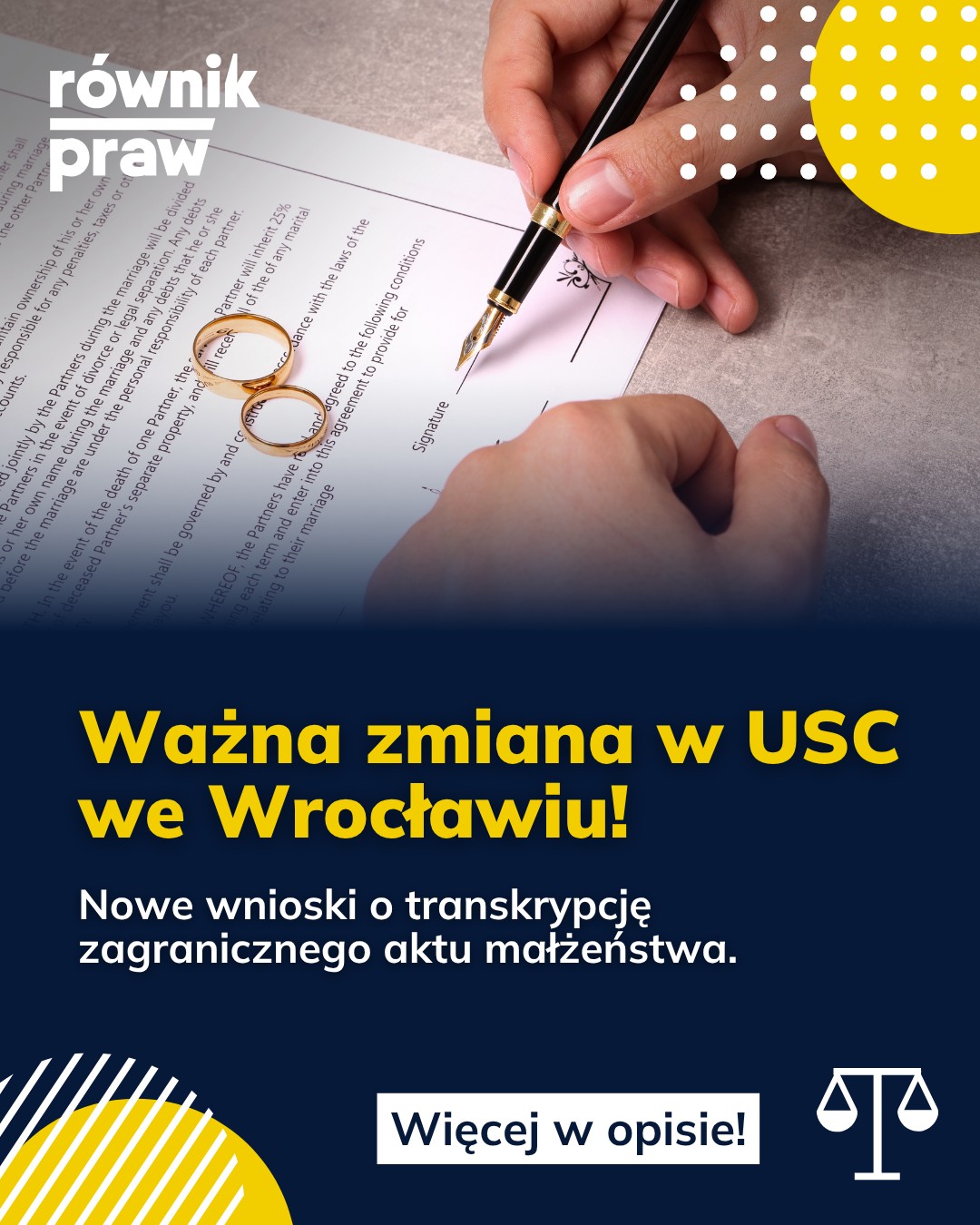 Małe zmiany w urzędach, które robią wielką różnicę w życiu.
Urząd Stanu Cywilnego we Wrocławiu zaktualizował wzory wniosków o transkrypcję zagranicznego aktu małżeństwa. Dlaczego to takie ważne? Do tej pory urzędowy formularz przewidywał tylko jedną opcję – małżeństwo kobiety i mężczyzny. Teraz na stronie udostępniono trzy osobne, dedykowane wzory.
Pozornie to tylko zmiana na papierze, ale dla wielu par jednopłciowych to ważny krok w stronę godnego i pełnego szacunku traktowania podczas załatwiania formalności.
Warto być na bieżąco z takimi ułatwieniami! Prześlijcie ten post osobom, którym ta informacja może ułatwić urzędowe sprawy.