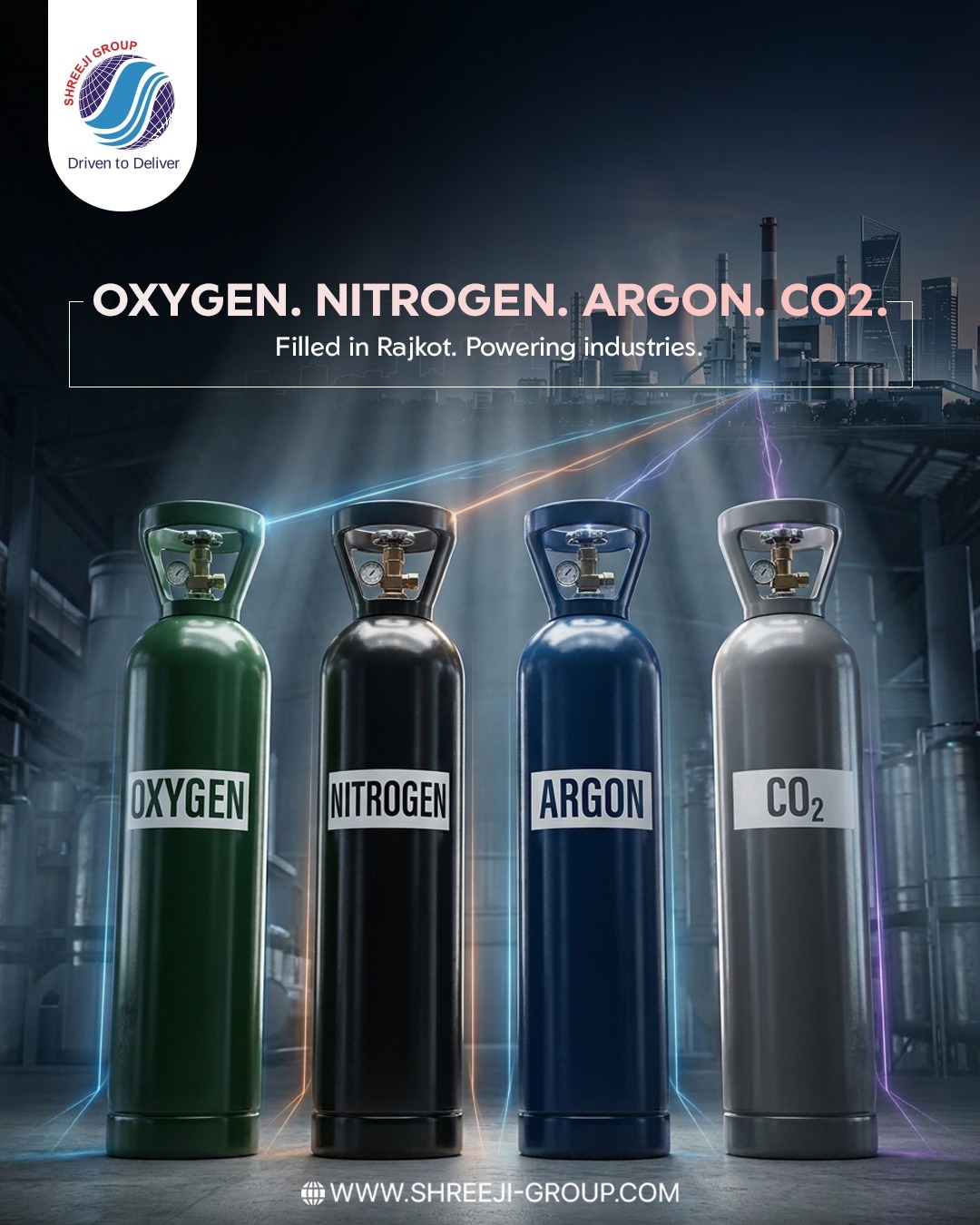Four gases, one trusted name. Shreeji Group delivers high-purity Oxygen, Nitrogen, Argon, and CO2 filled right here in Rajkot to keep industries across the region running smoothly, safely, and without interruption.
- - - - -
Website: www.shreeji-group.com
Mobile: +91 9719912323.
Email: marketing@shreeji-group.com
- - - - -
#ShreejiGroup #IndustrialGases #DrivenToDeliver #RajkotIndustries #GasSupplier