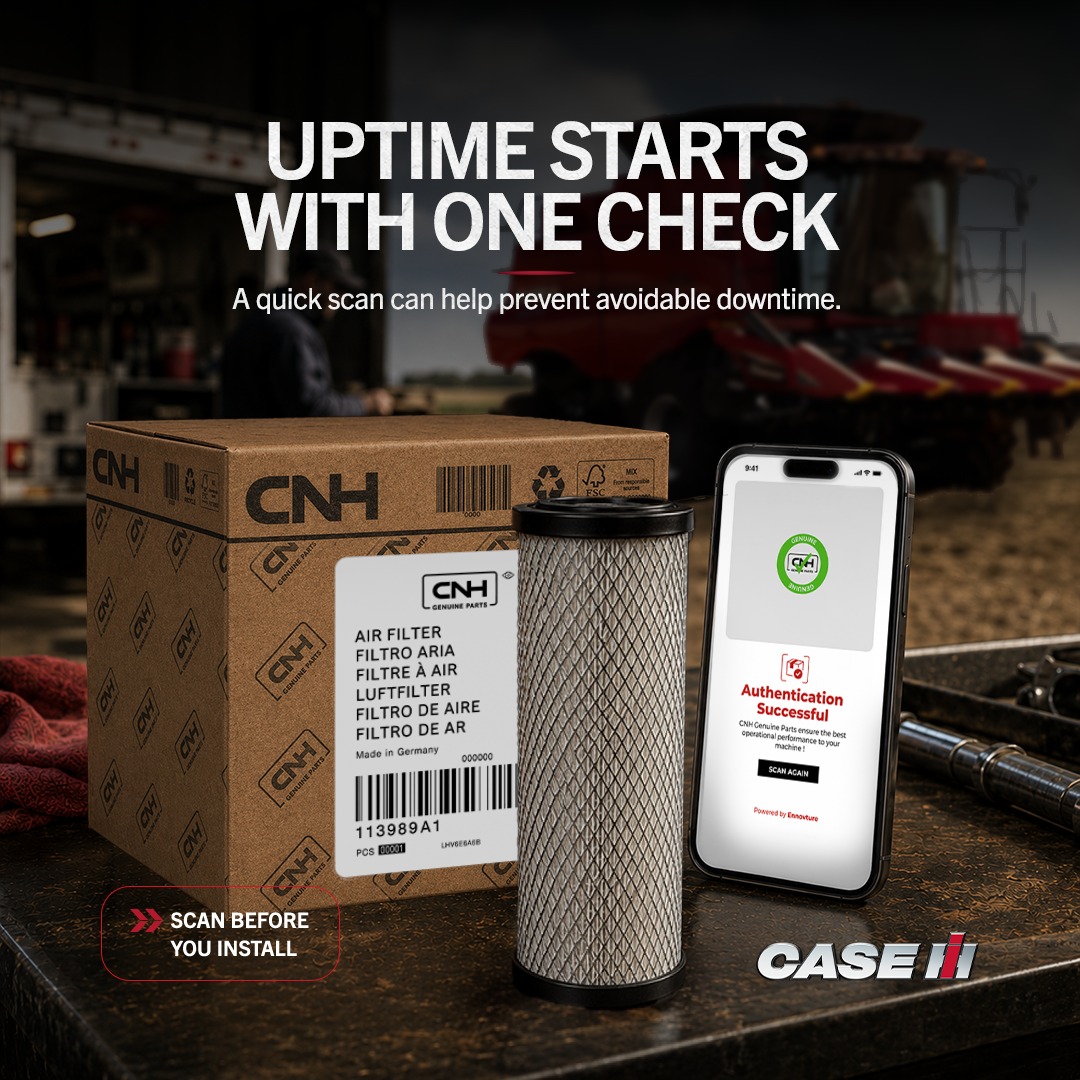 Downtime costs more than a part. It costs time and momentum. ⏳⏰
If a part comes from an unfamiliar source, scan the label before you install.
SCAN BEFORE YOU INSTALL.
Download the CNH Genuine Parts Scanner and check in seconds.
https://play.google.com/store/apps/details?id=com.ennoventure.cnhiapp&pcampaignid=web_share
https://apps.apple.com/us/app/cnh-genuine-parts-scanner/id6449996981