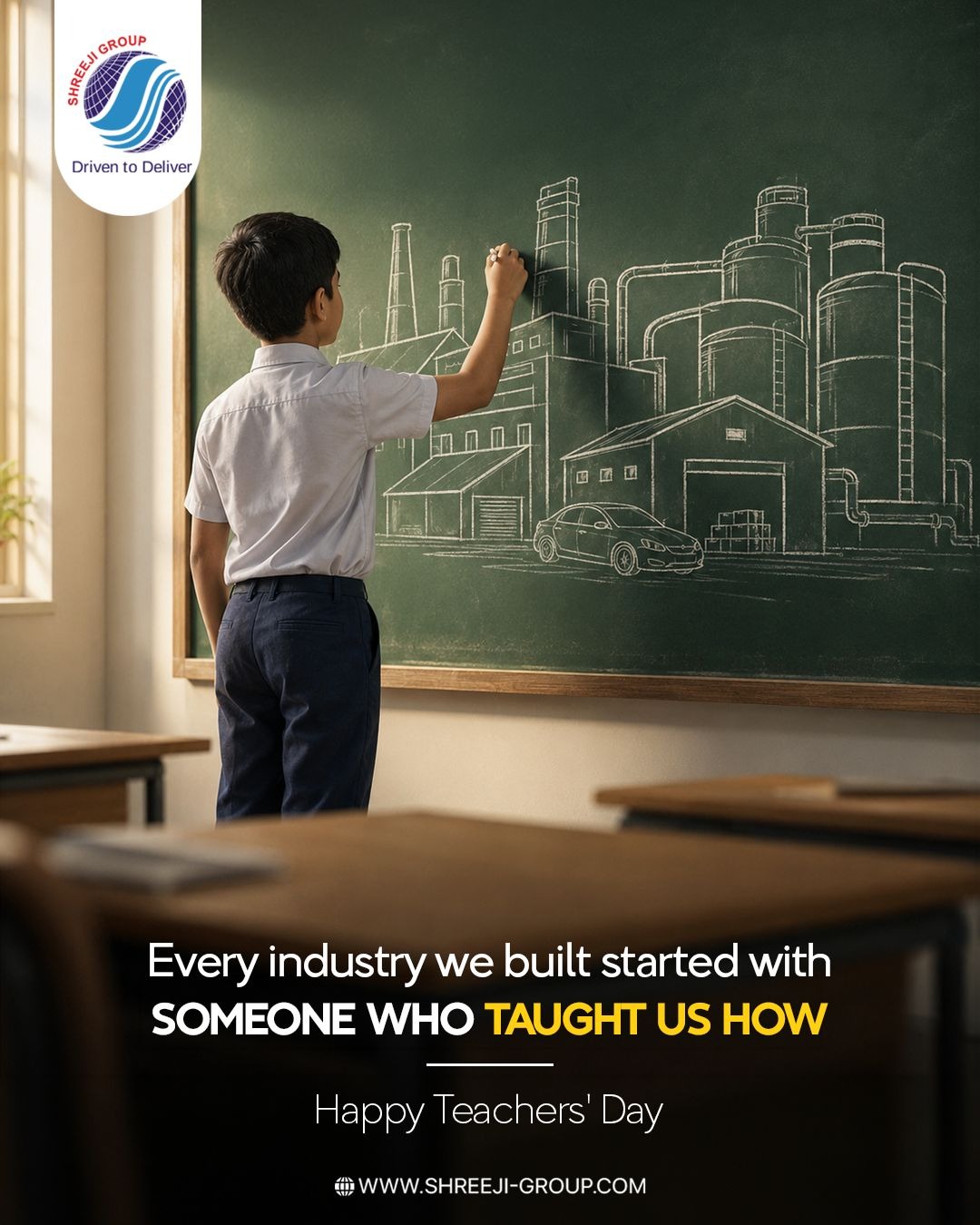 Every industry we've built began with a lesson learned in a classroom. This Teacher's Day, Shreeji Group honours the teachers who taught us the fundamentals, turning childhood sketches into real-world achievements. Driven to deliver, inspired to learn.
- - - - -
Website: www.shreeji-group.com
Mobile: +91 9719912323.
Email: marketing@shreeji-group.com
- - - - -
#HappyTeachersDay #ShreejiGroup #DrivenToDeliver #TeachersDay2026 #TaughtUsHow