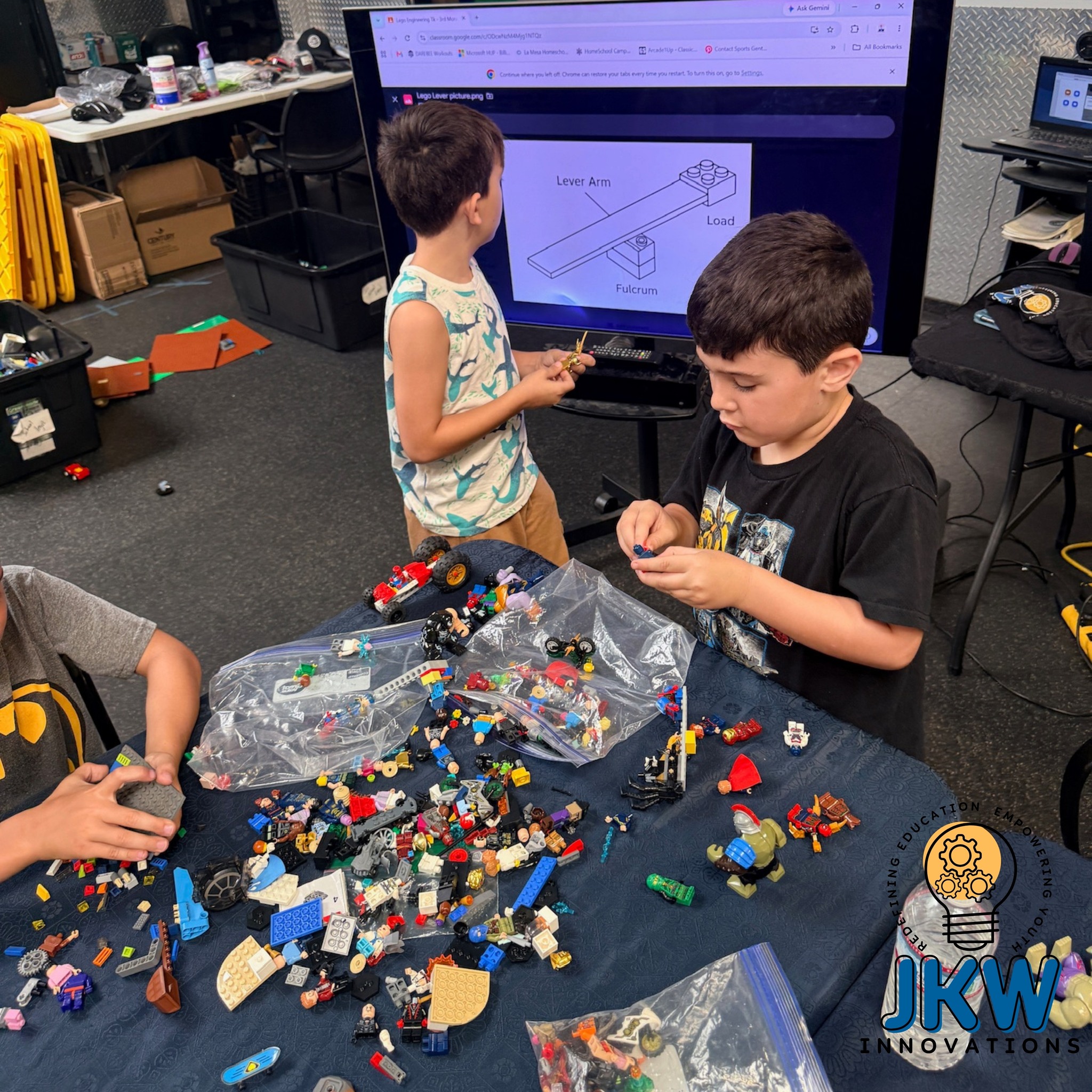 What makes a heavy load easier to move? A lever. ⚙️
This week in LEGO Engineering, students explored one of the simplest—and most useful—machines: the lever.
They learned how three parts work together:
Fulcrum — the point the lever pivots on
Lever arm — the part you push or pull
Load — what you're trying to move
Then they used LEGO pieces to build their own examples and see how changing the position of the fulcrum could change the way the lever worked.
That’s one of our favorite parts of LEGO Engineering: students don’t just hear the vocabulary—they get to build the concept and test it themselves.
Our Thursday LEGO Engineering class is currently full, but we still have openings in our Monday 10:00 AM class for TK–3rd grade.
Learn more at jkwinnovationsllc.com.
#JKWInnovations #LegoEngineering #HomeschoolEnrichment #ElCajonKids #SanDiegoKids