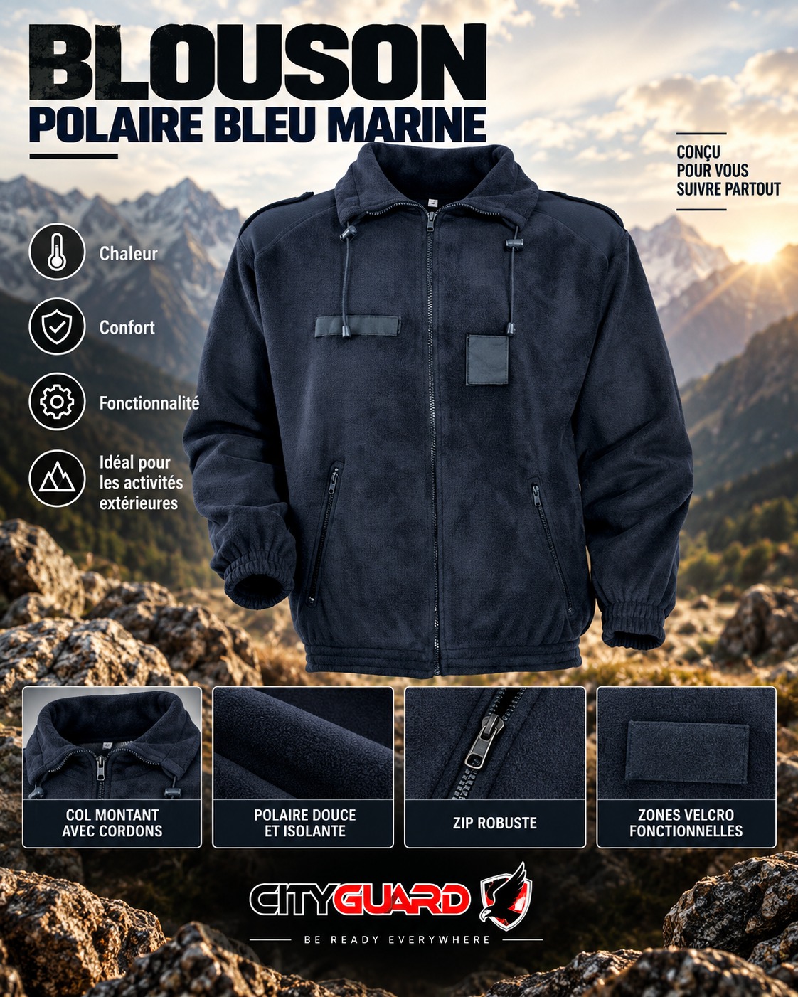 صُمم Blouson Polaire Bleu Marine Cityguard ليرافقك في أنشطتك الخارجية، ومهامك، ومختلف استخداماتك في الهواء الطلق، ويوفر لك الدفء، وحرية الحركة، والعملية.
ياقة عالية
بطانة بولار دافئة
جيوب بسحّابات
مناطق للتثبيت باللاصق لتخصيص السترة
مصمم لتحمّل ظروف الاستخدام الخارجي
وأنت، في أي نشاط